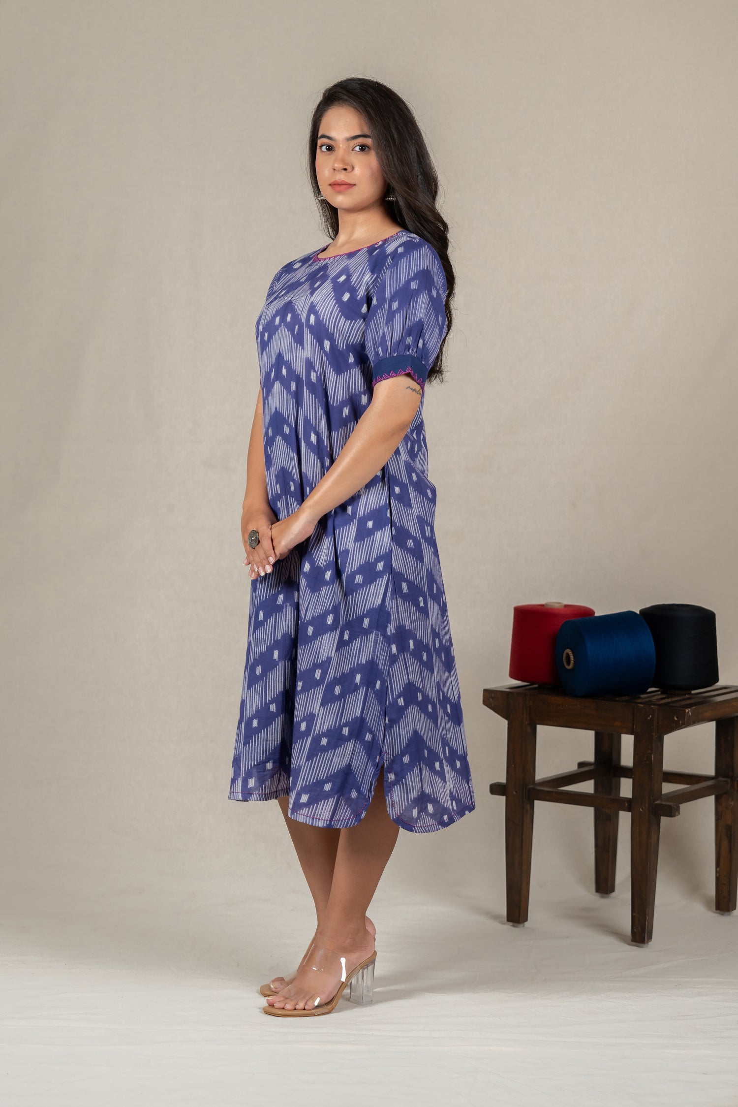 Indigo Shibori Tie-Dye Dress with Hand Embroidery – Amevara