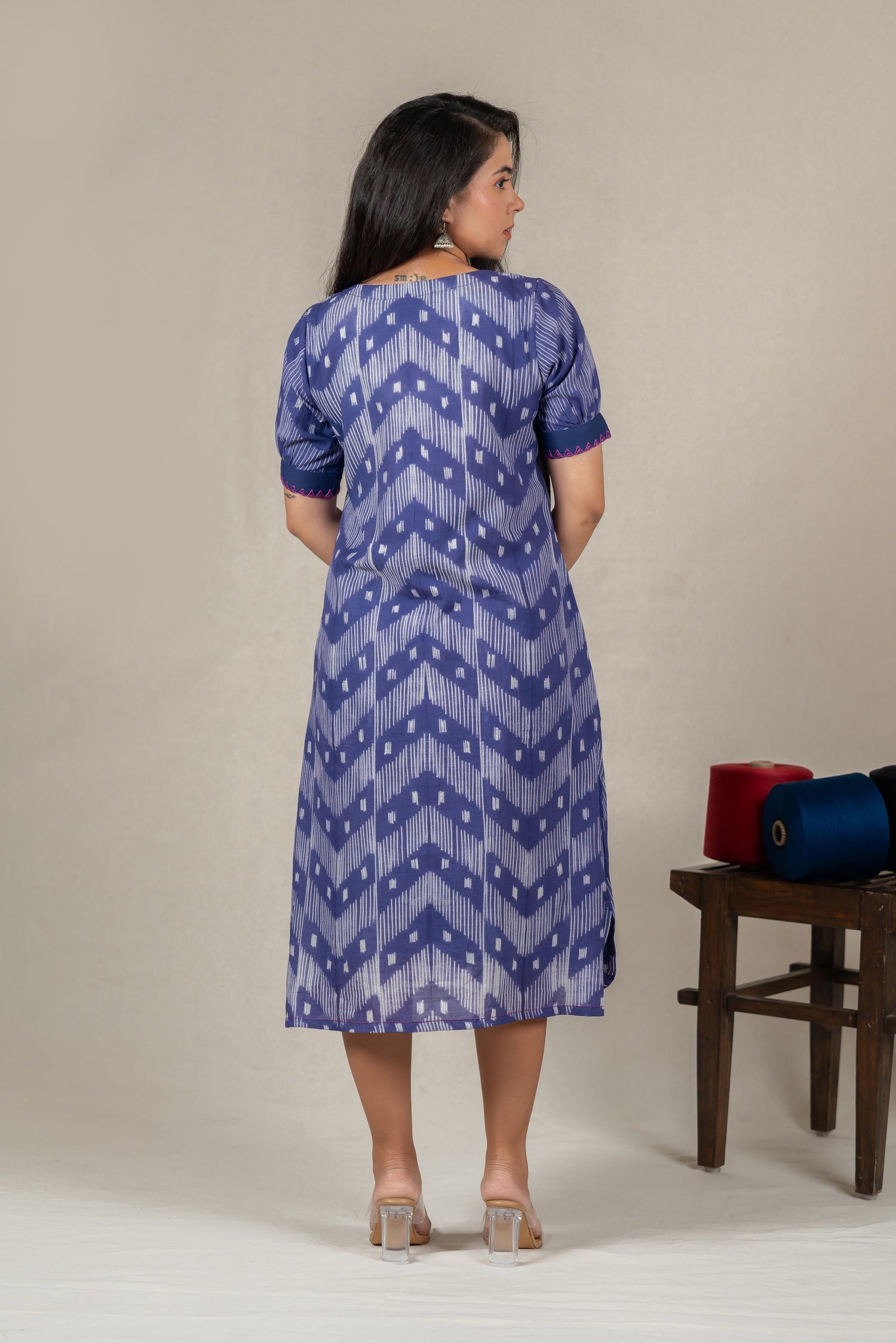 Indigo Shibori Tie-Dye Dress with Hand Embroidery – Amevara