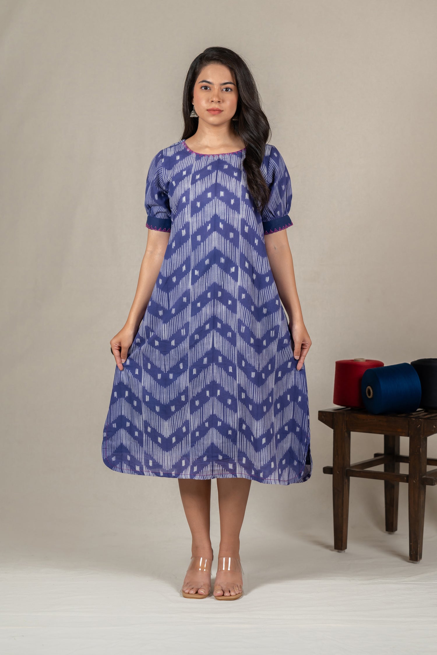 Indigo Shibori Tie-Dye Dress with Hand Embroidery – Amevara