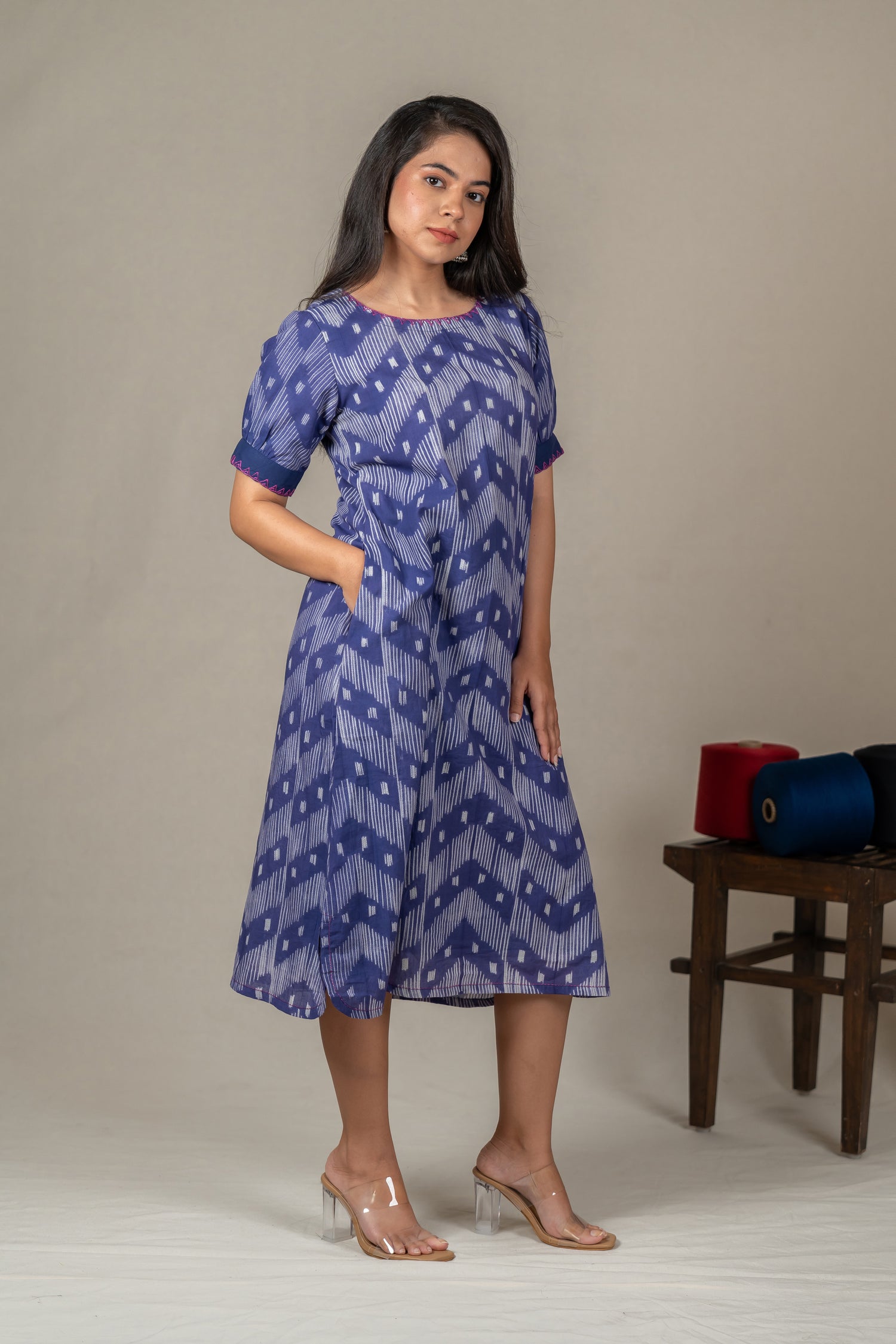 Indigo Shibori Tie-Dye Dress with Hand Embroidery – Amevara