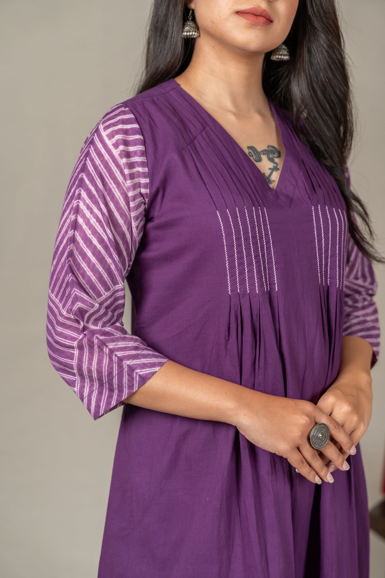 Purple Mul Cotton Shibori Tie-Dye Dress with Hand Embroidery – Amevara