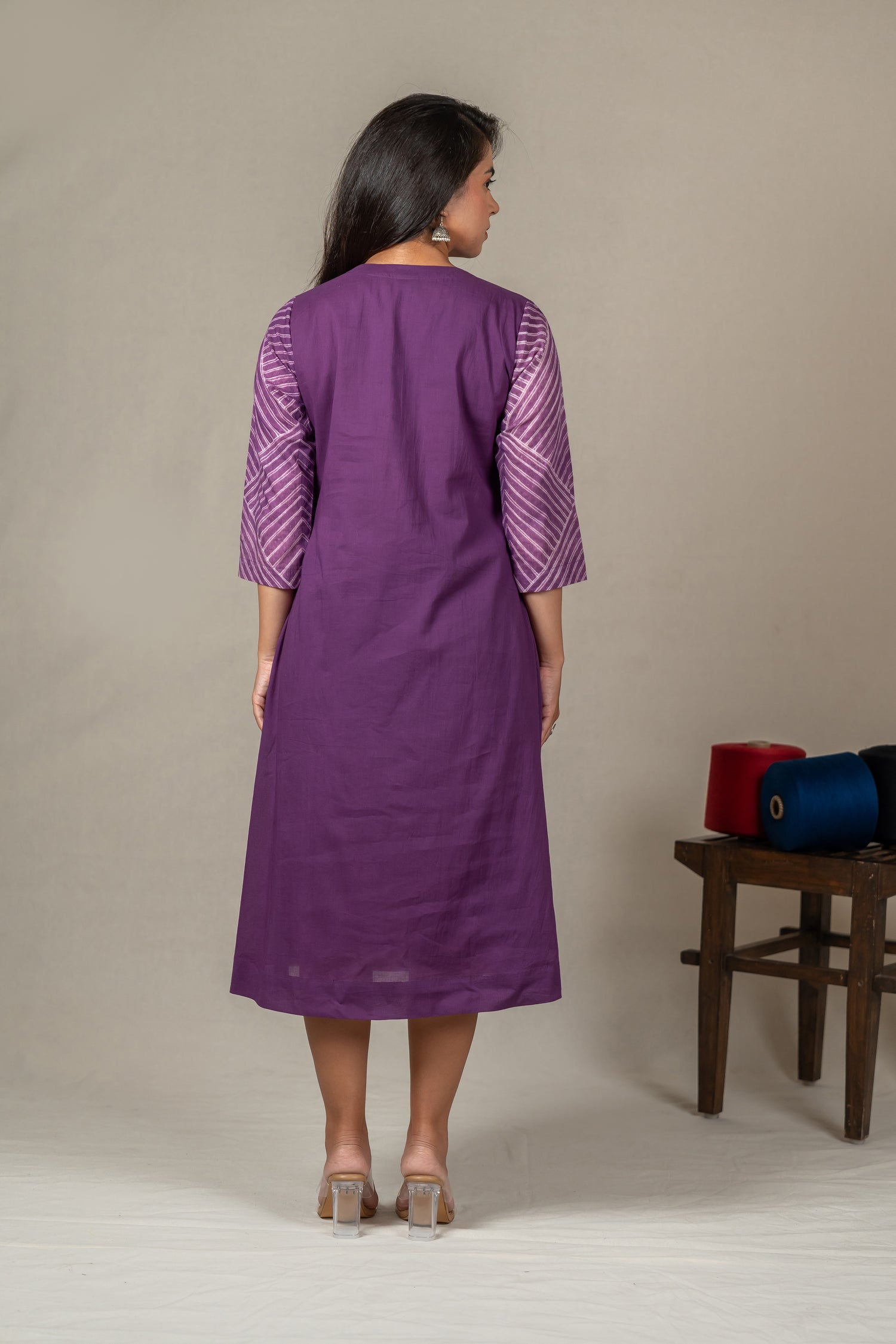 Purple Mul Cotton Shibori Tie-Dye Dress with Hand Embroidery – Amevara