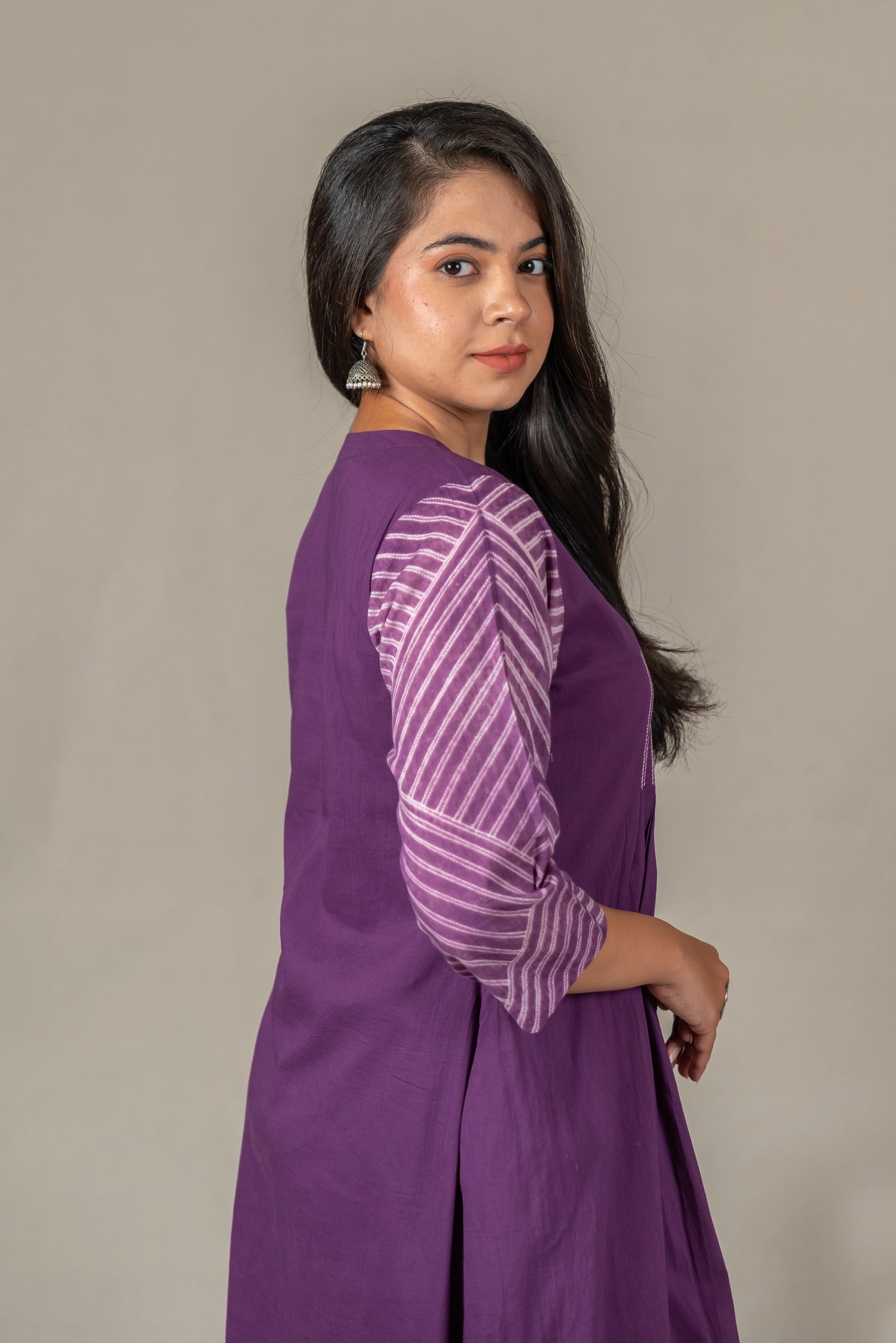 Purple Mul Cotton Shibori Tie-Dye Dress with Hand Embroidery – Amevara