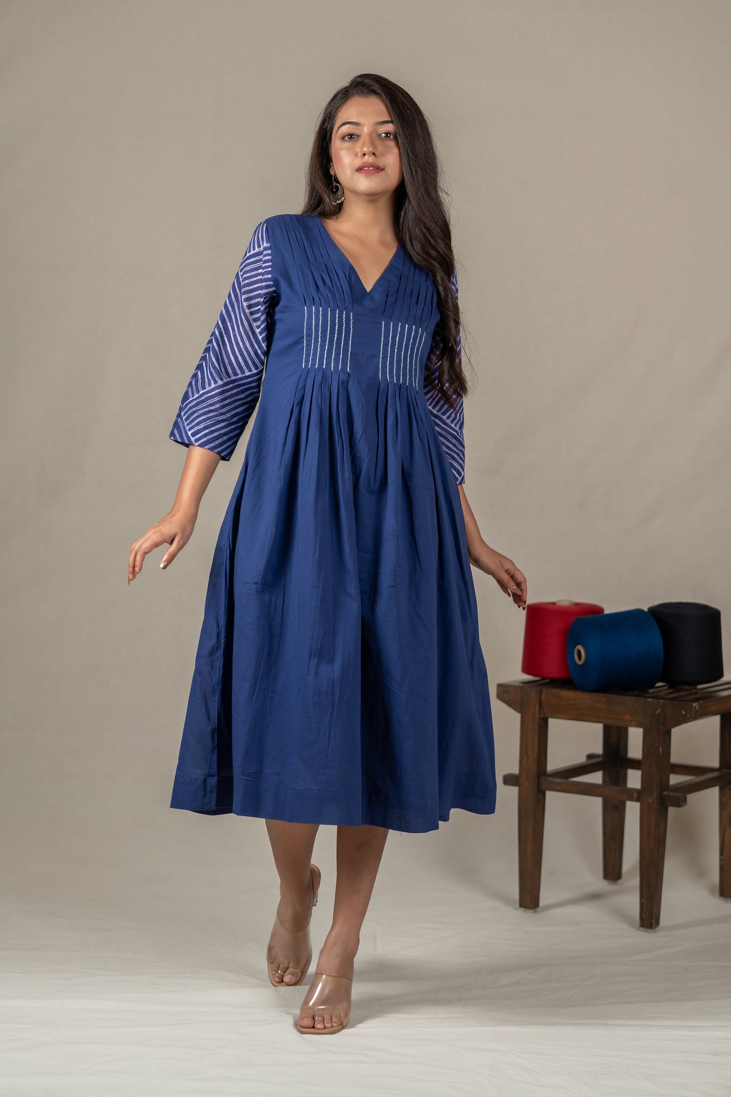 Indigo Mul Cotton Shibori Tie-Dye Dress with Hand Embroidery – Amevara