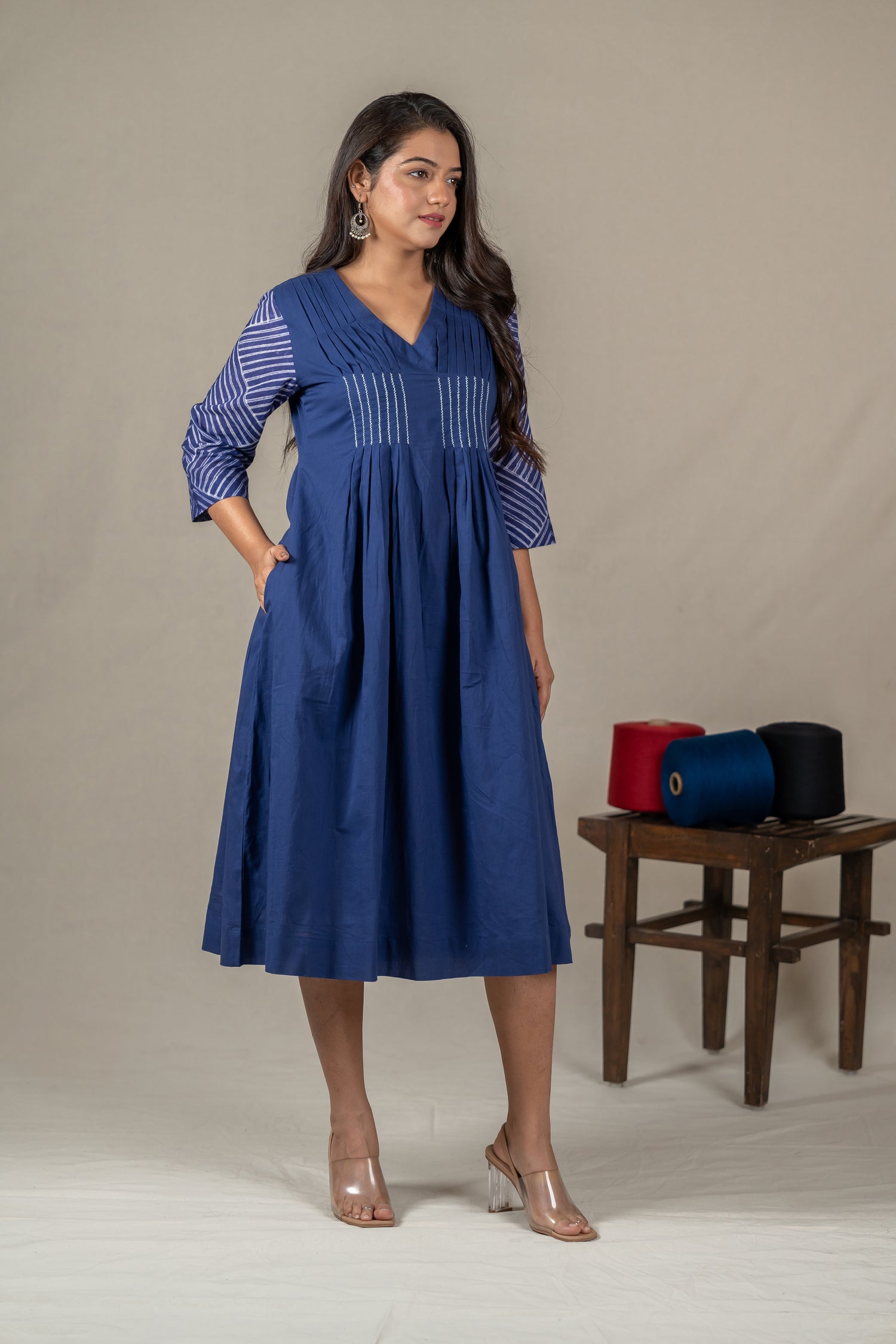 Indigo Mul Cotton Shibori Tie-Dye Dress with Hand Embroidery – Amevara