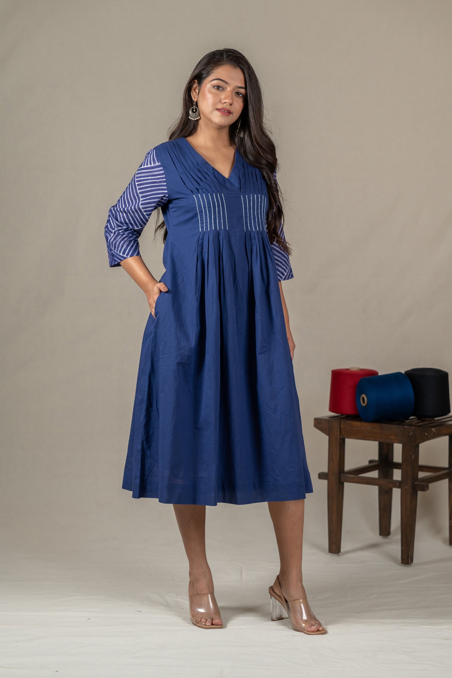 Indigo Mul Cotton Shibori Tie-Dye Dress with Hand Embroidery – Amevara