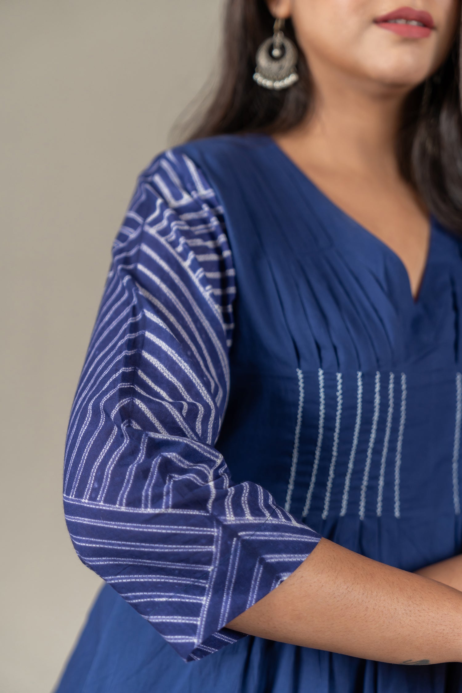 Indigo Mul Cotton Shibori Tie-Dye Dress with Hand Embroidery – Amevara