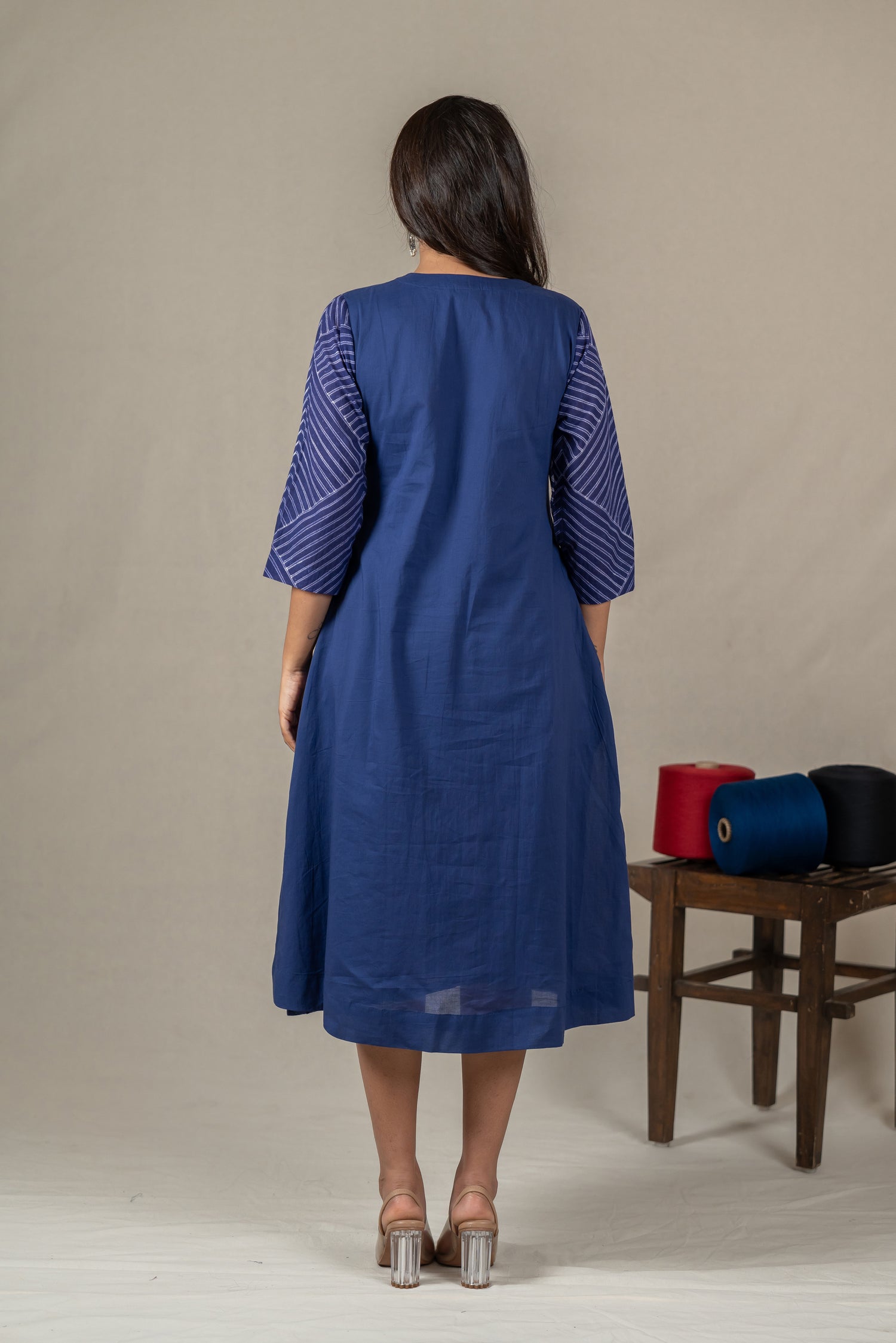 Indigo Mul Cotton Shibori Tie-Dye Dress with Hand Embroidery – Amevara
