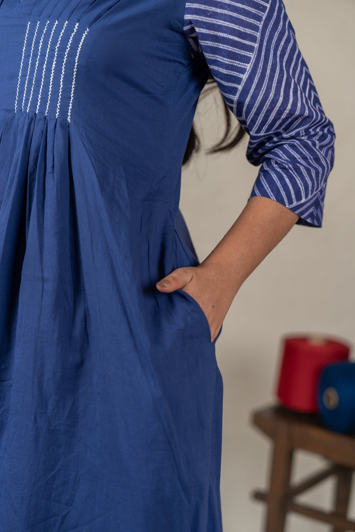 Indigo Mul Cotton Shibori Tie-Dye Dress with Hand Embroidery – Amevara