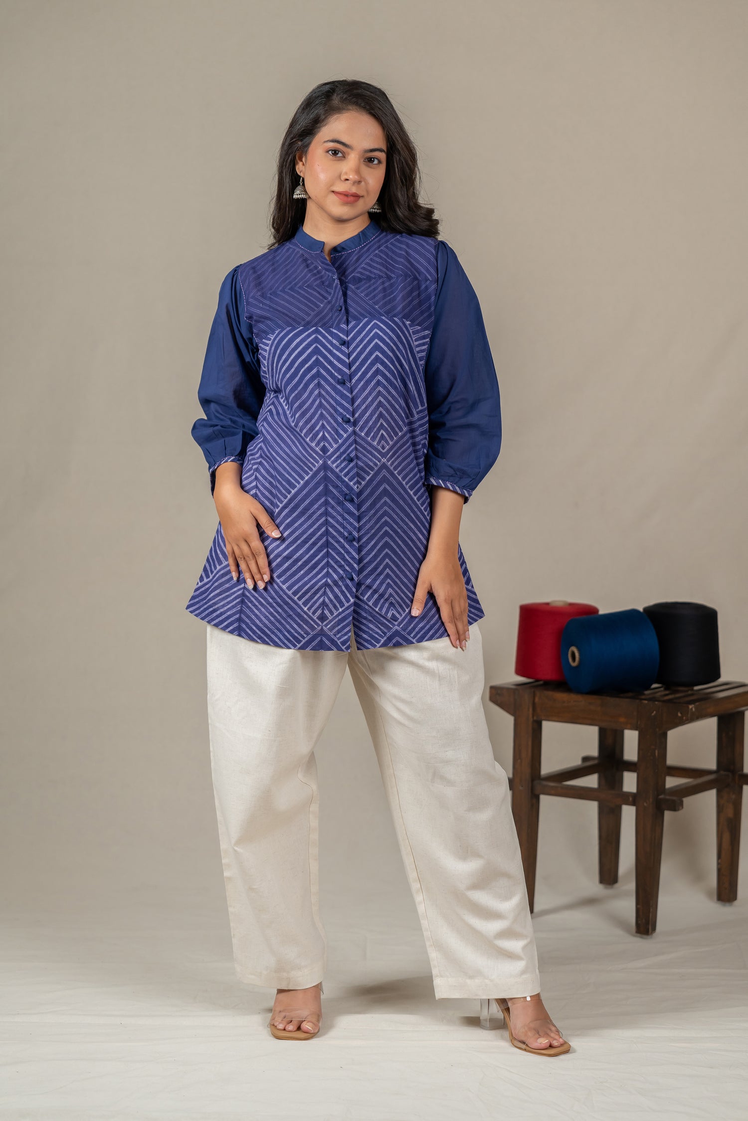 Hand-Embroidered Indigo Shibori Cotton Shirt – Amevara