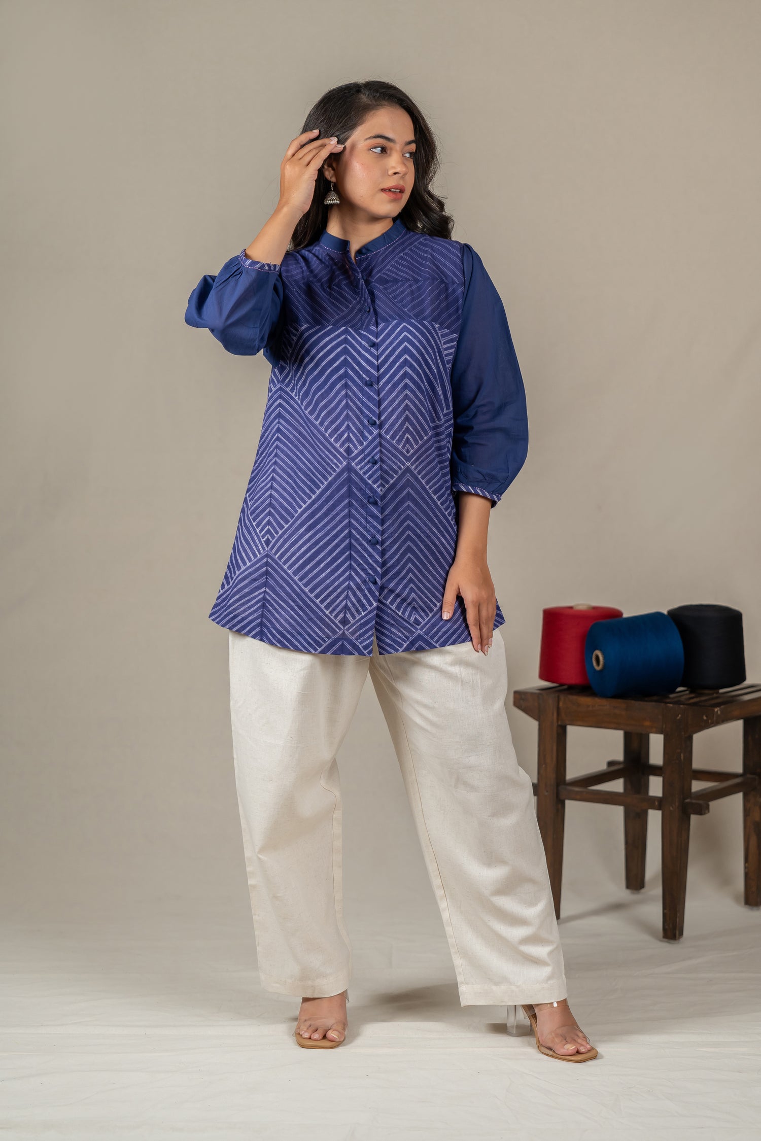 Hand-Embroidered Indigo Shibori Cotton Shirt – Amevara