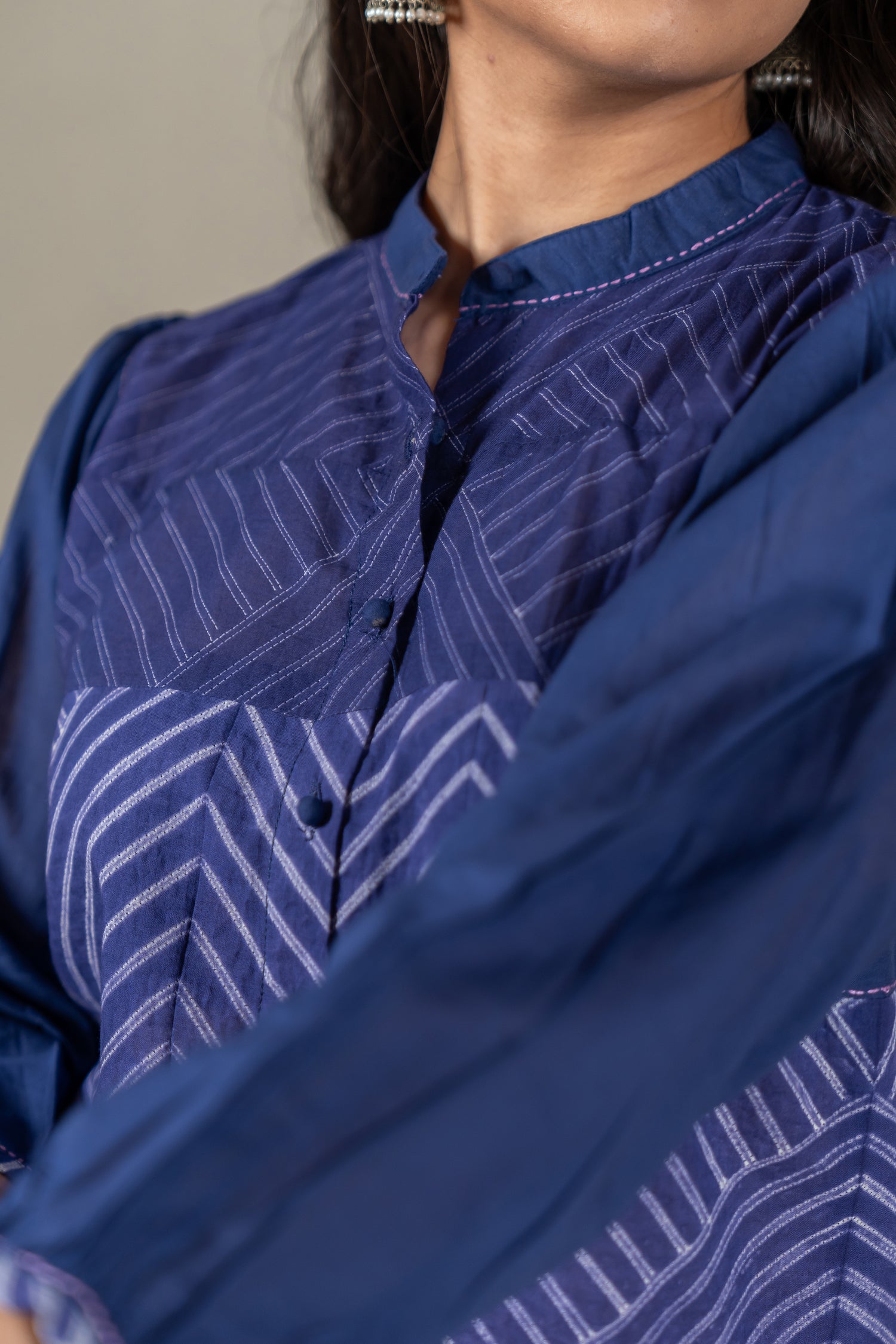 Hand-Embroidered Indigo Shibori Cotton Shirt – Amevara