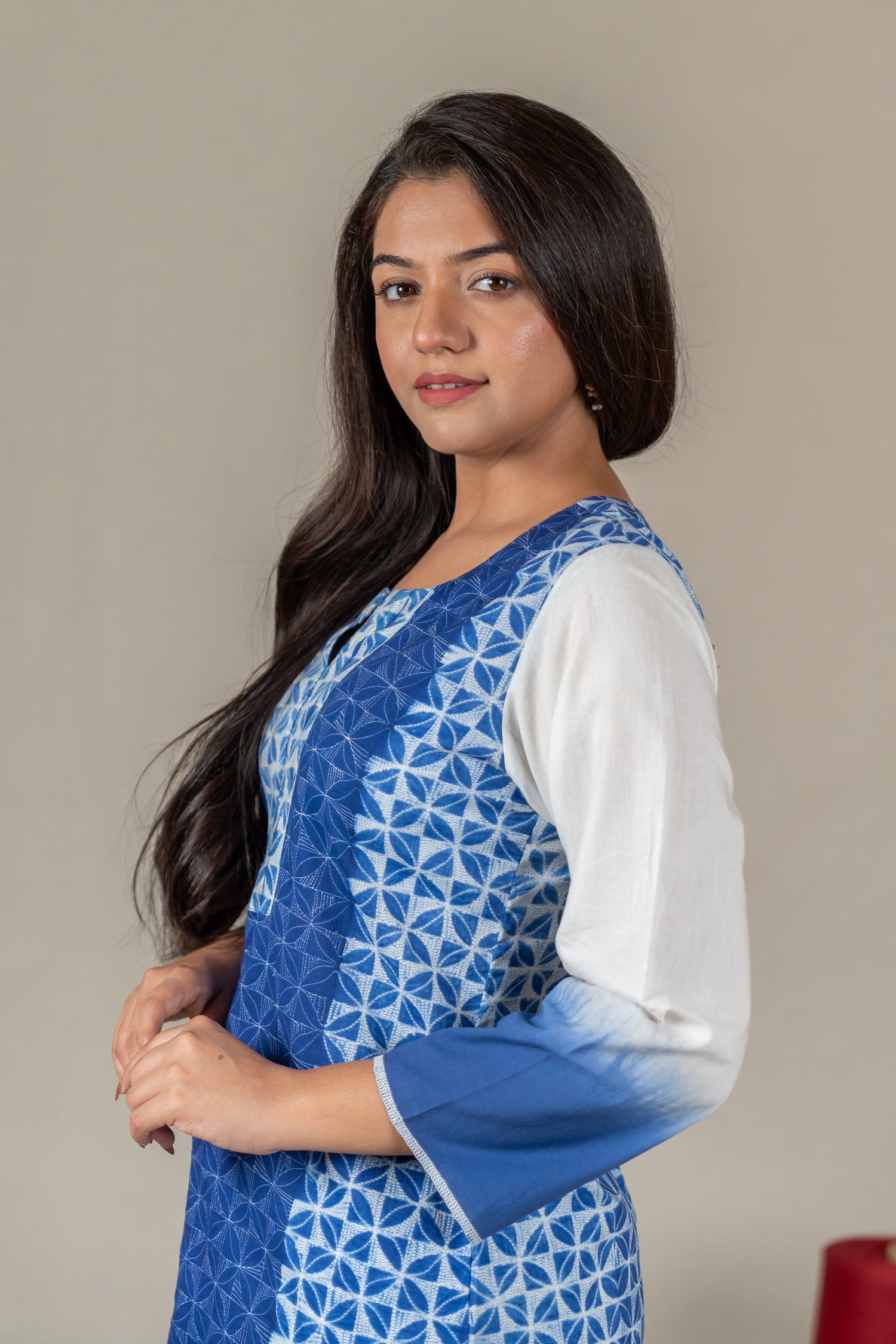Indigo Mul Cotton Shibori Kurta with Hand Embroidered Neckline – Amevara