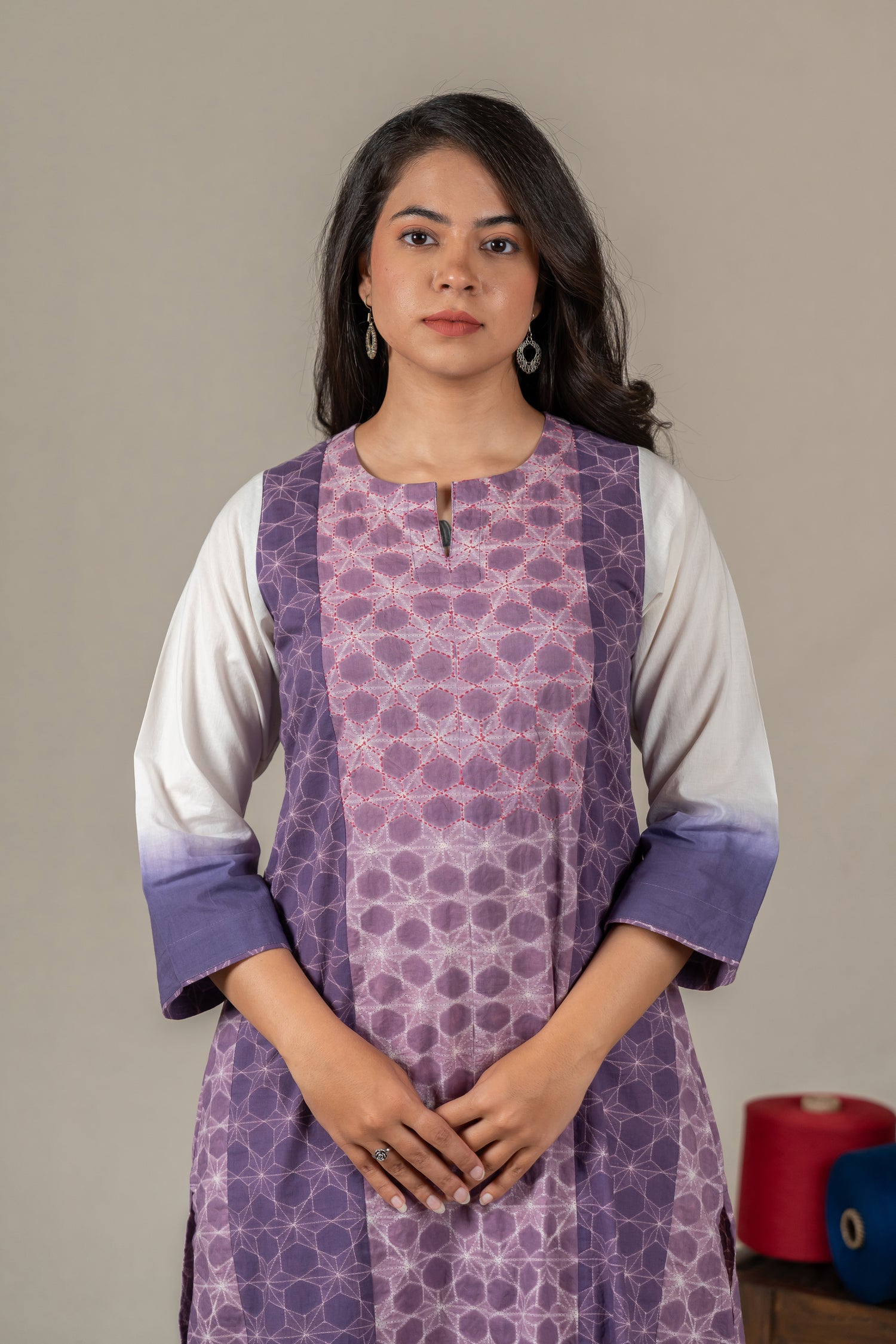 Hand-Embroidered Lavender Mul Cotton Shibori Kurta – Amevara