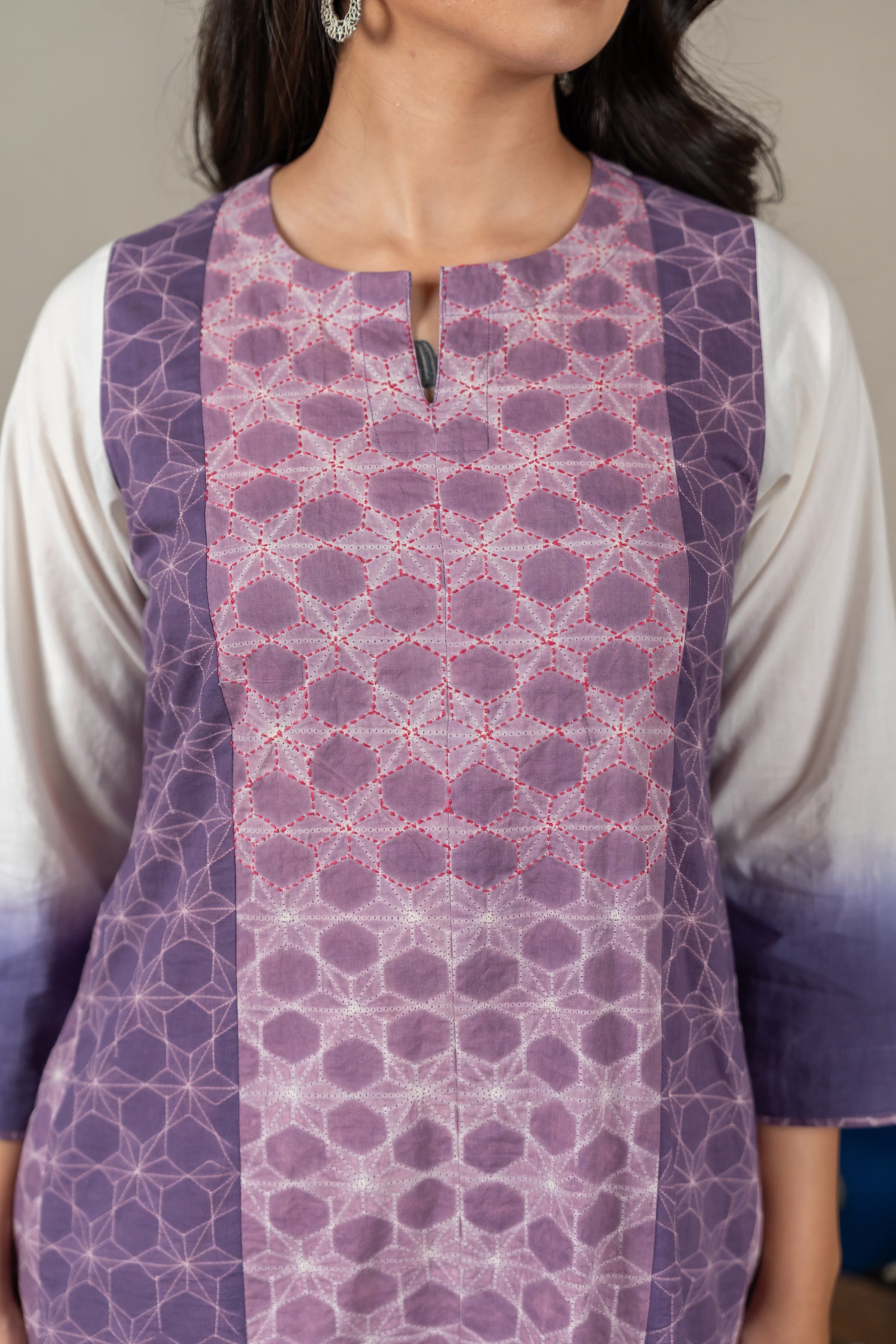 Hand-Embroidered Lavender Mul Cotton Shibori Kurta – Amevara