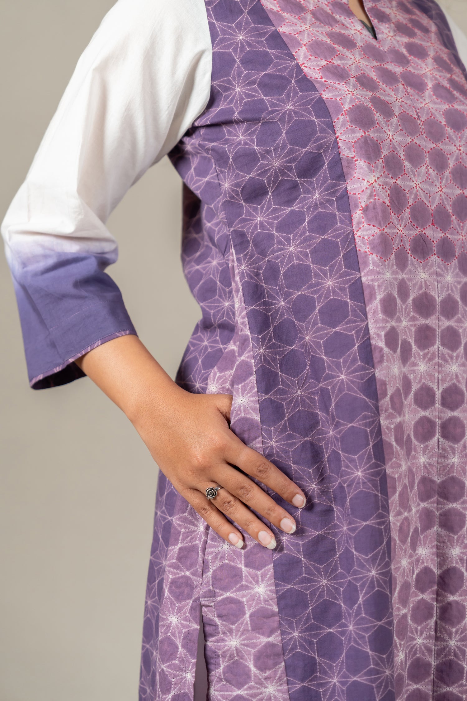 Hand-Embroidered Lavender Mul Cotton Shibori Kurta – Amevara