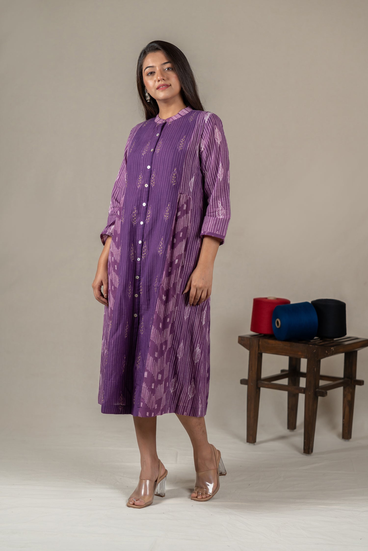 Hand-Embroidered Purple Shibori Button-Down Dress – Amevara
