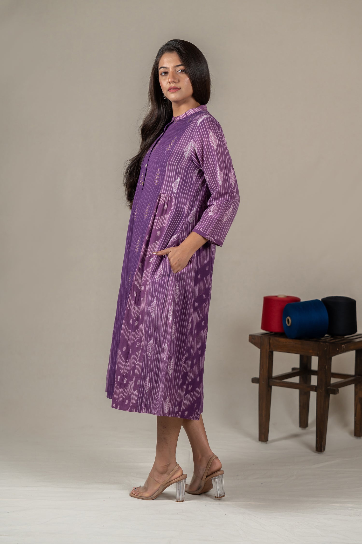 Hand-Embroidered Purple Shibori Button-Down Dress – Amevara