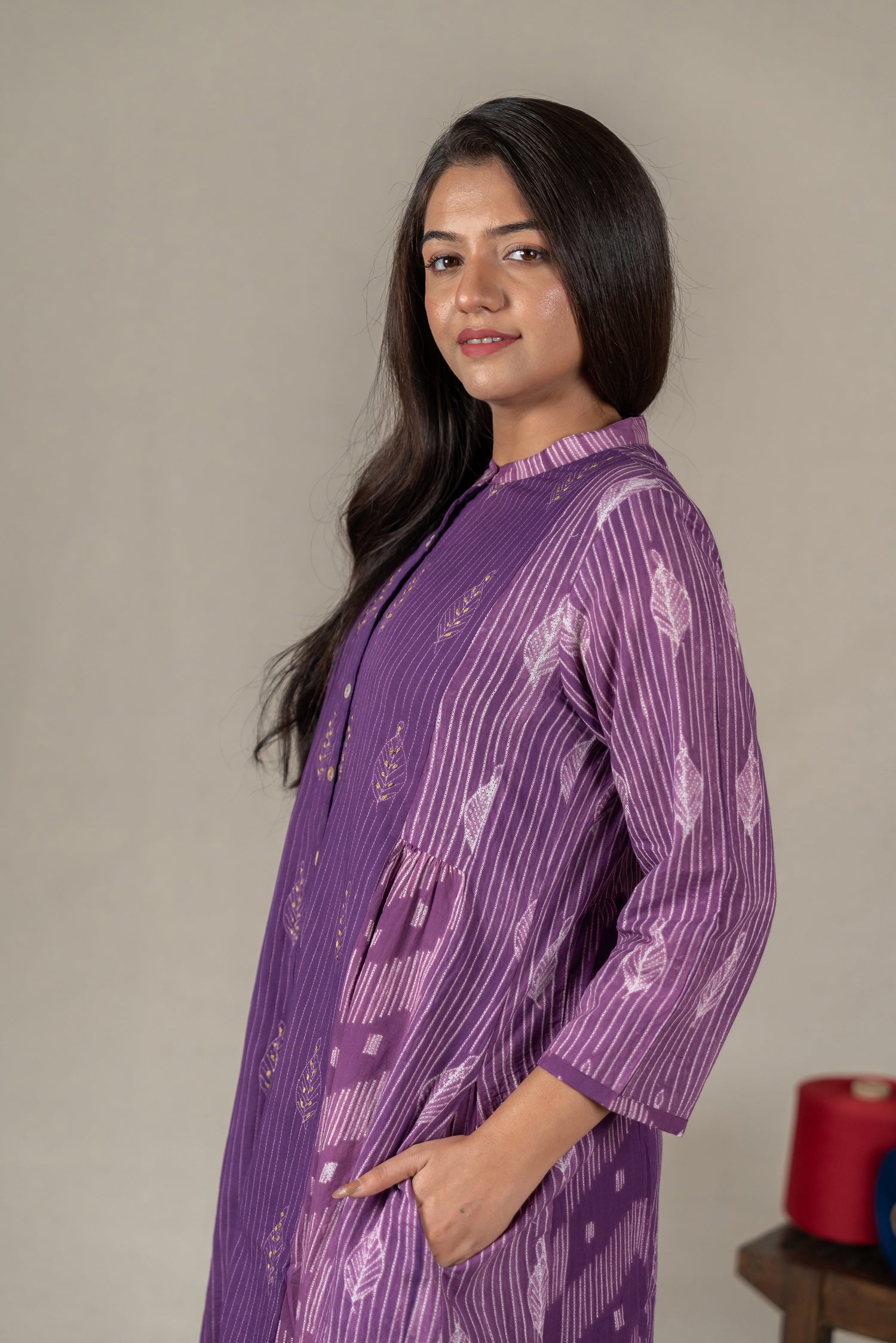 Hand-Embroidered Purple Shibori Button-Down Dress – Amevara