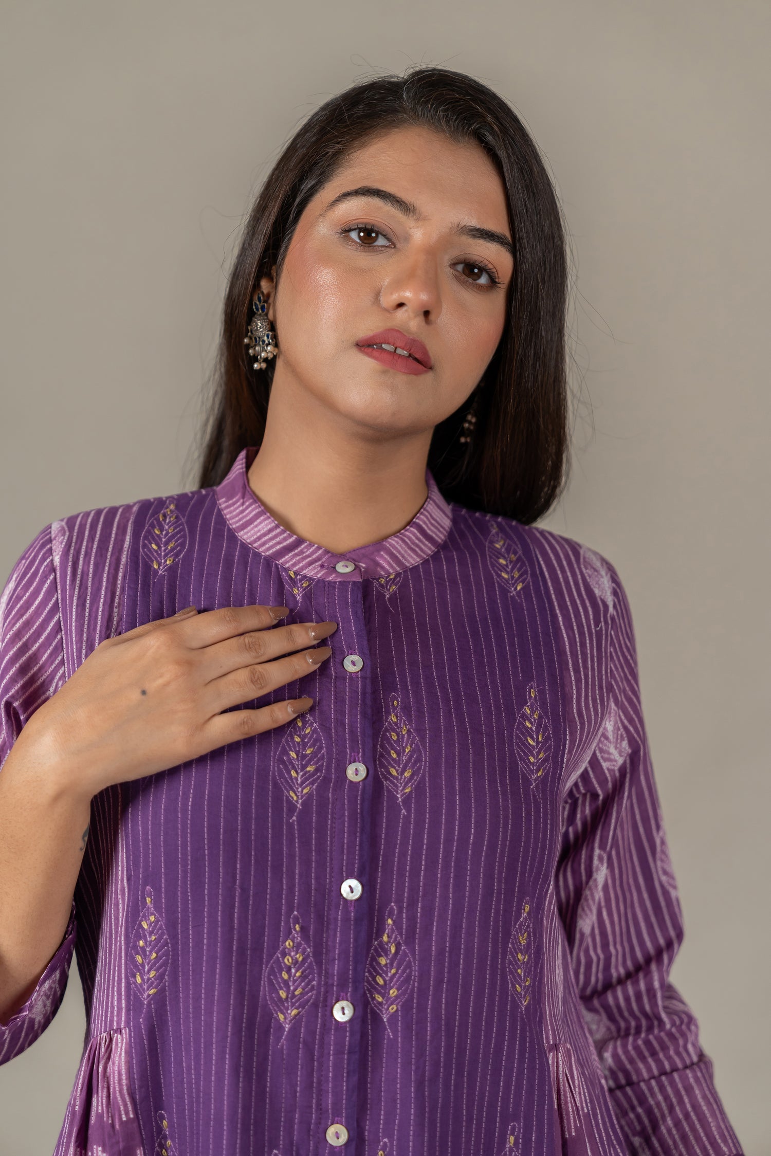 Hand-Embroidered Purple Shibori Button-Down Dress – Amevara