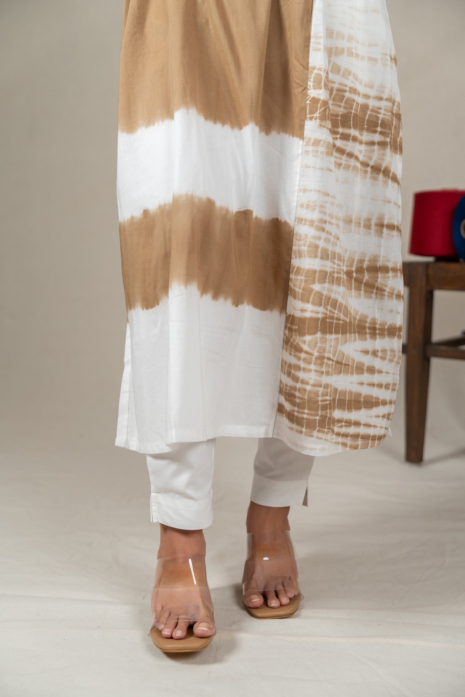 Hand-Embroidered Dark Beige Mul Cotton Shibori Kurta – Amevara