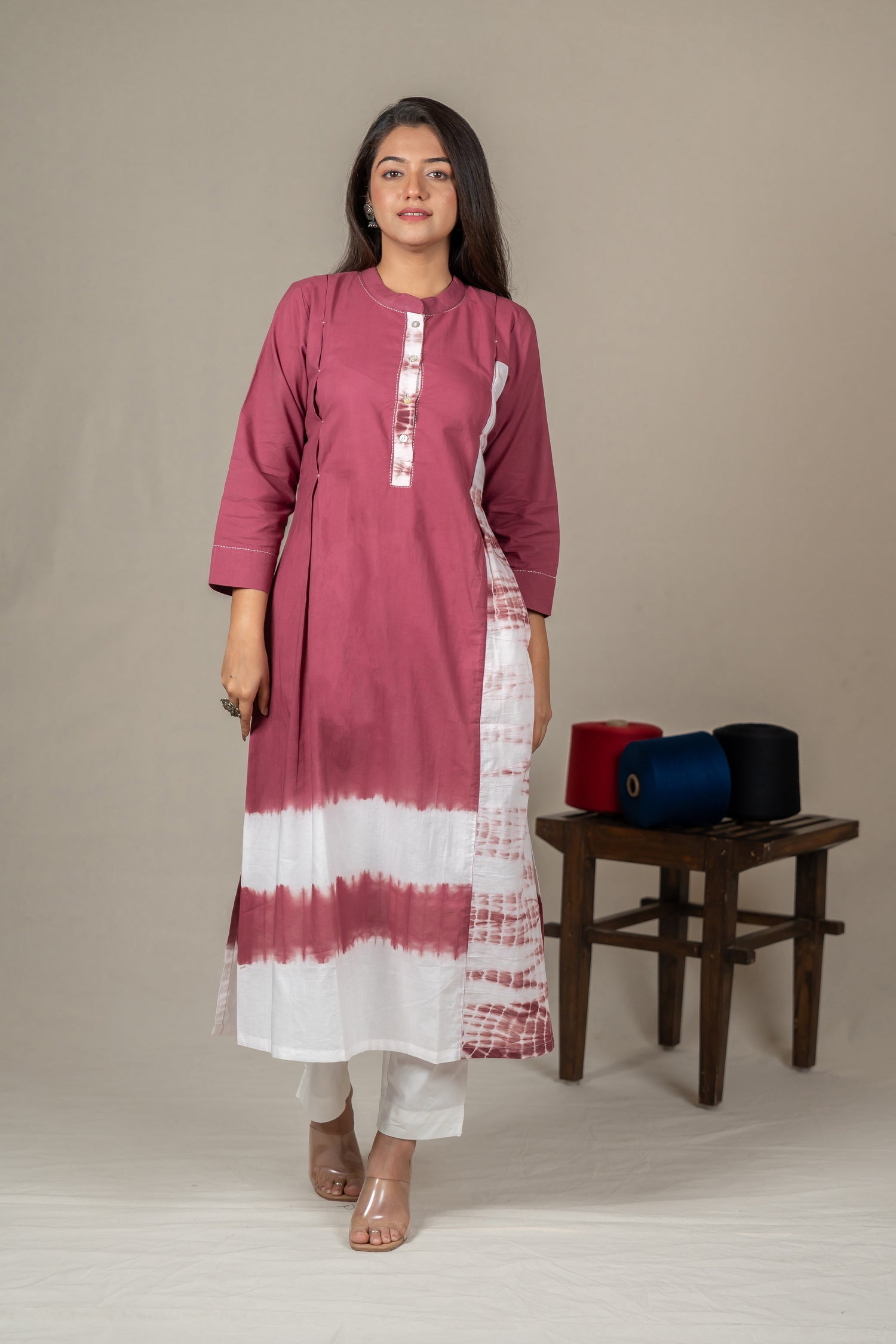 Pink Mul Cotton Shibori Tie-Dye Kurta with Hand Embroidery – Amevara