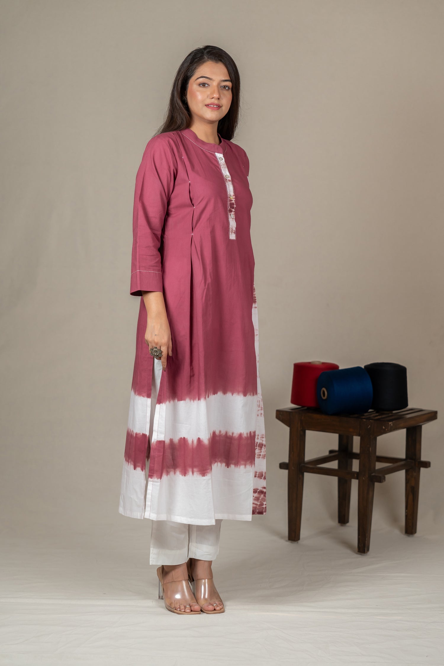 Pink Mul Cotton Shibori Tie-Dye Kurta with Hand Embroidery – Amevara