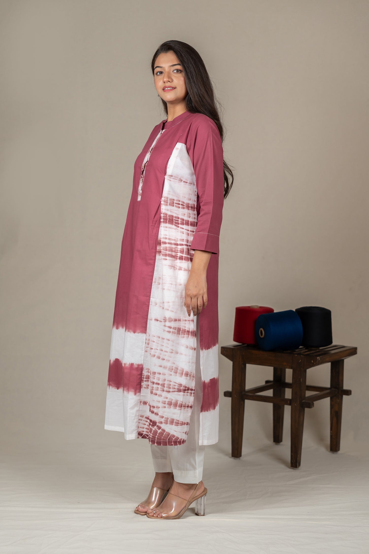 Pink Mul Cotton Shibori Tie-Dye Kurta with Hand Embroidery – Amevara