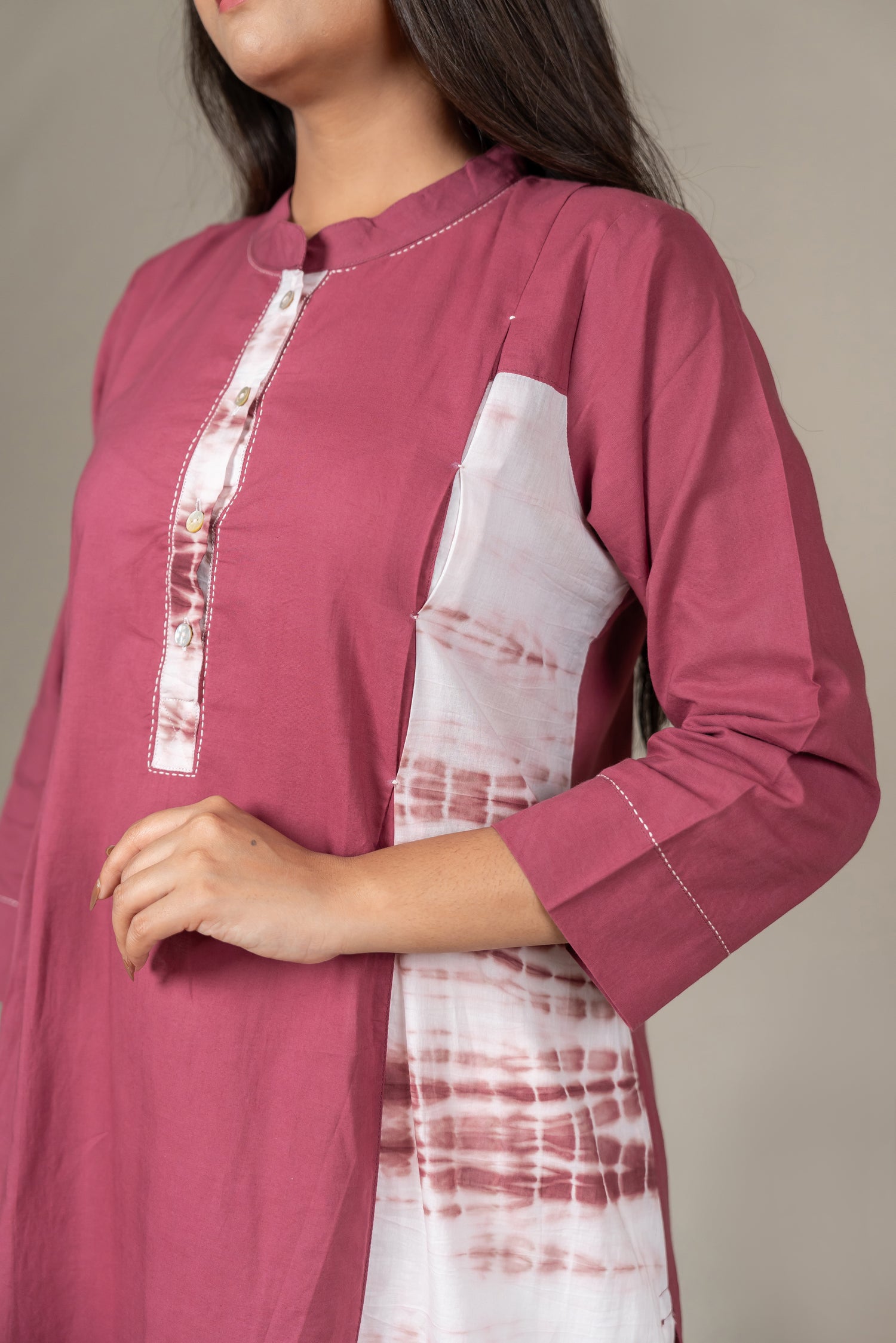 Pink Mul Cotton Shibori Tie-Dye Kurta with Hand Embroidery – Amevara