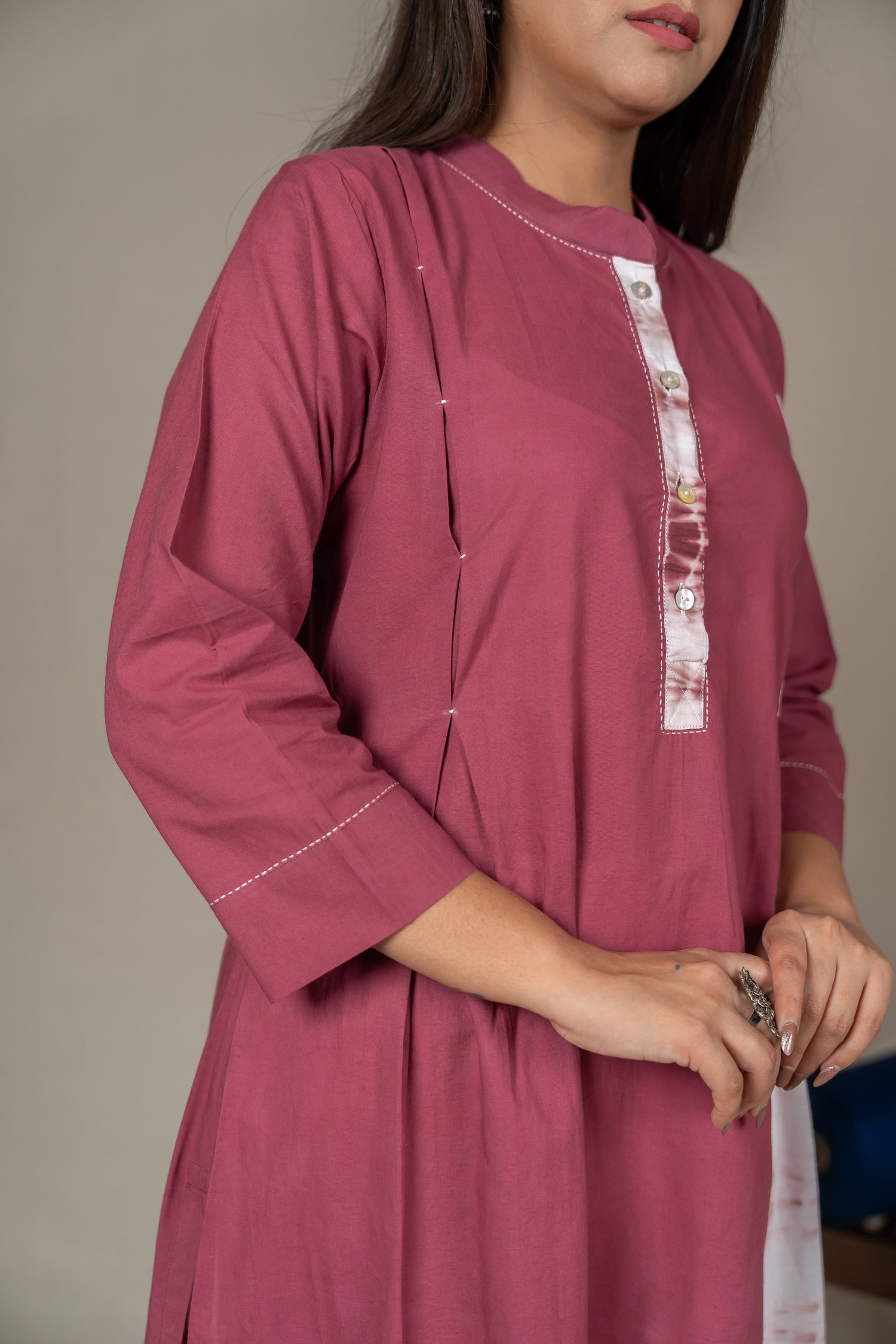 Pink Mul Cotton Shibori Tie-Dye Kurta with Hand Embroidery – Amevara