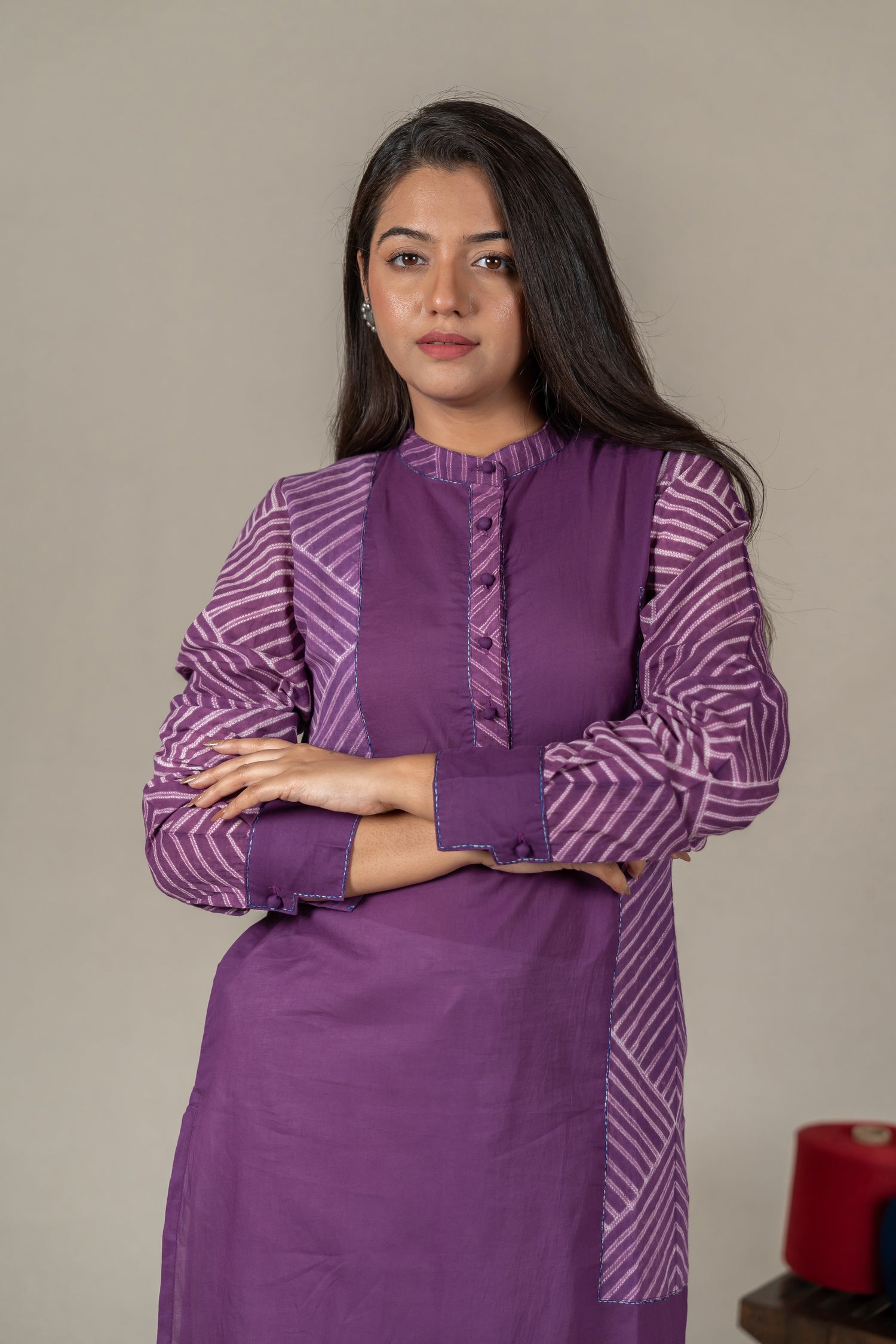 Purple Mul Cotton Shibori High-Low Kurta with Hand Embroidery – Amevara