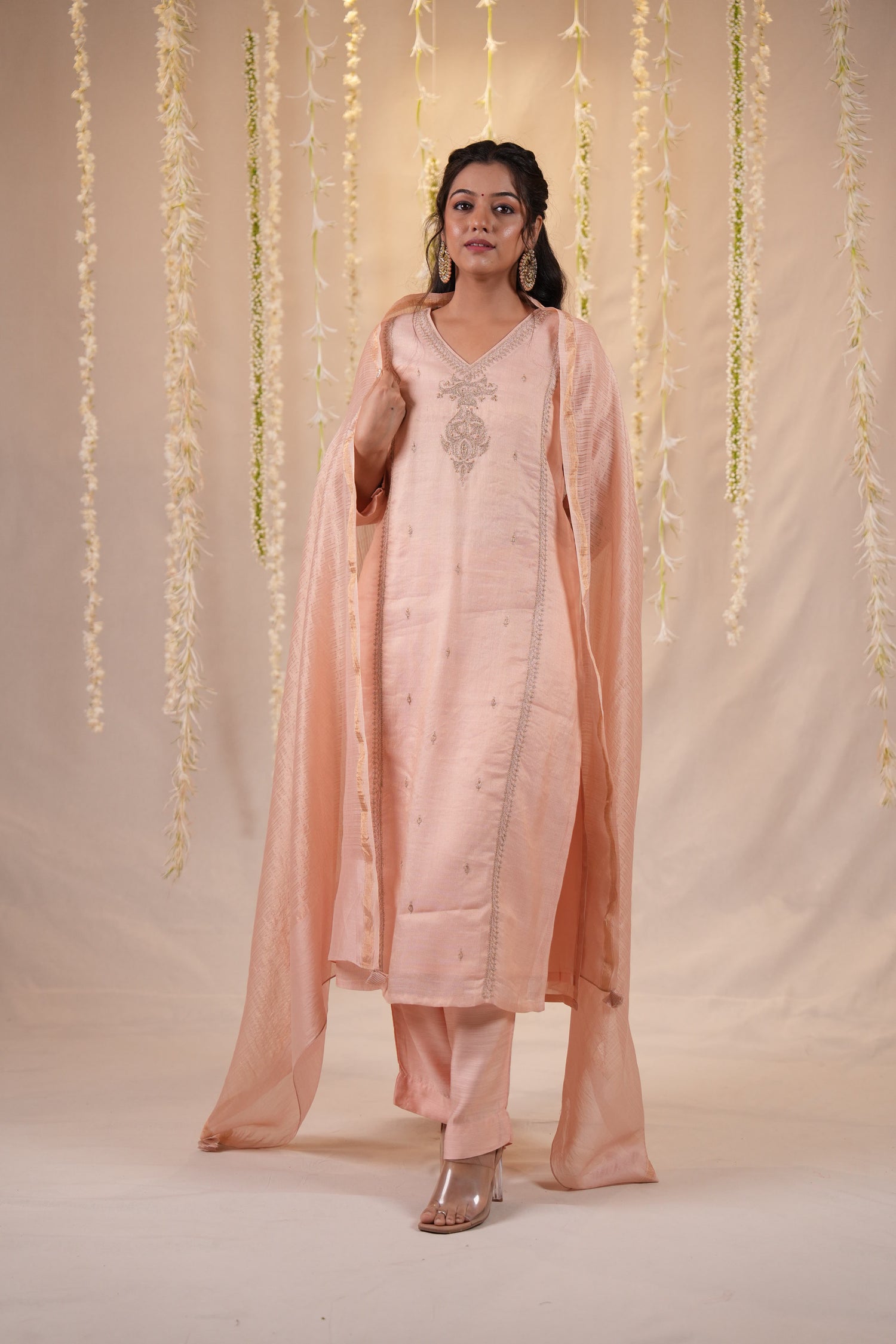 Ek Dor Embroidered Striped Tissue Silk Kurta Set with Dupatta - Set of Three