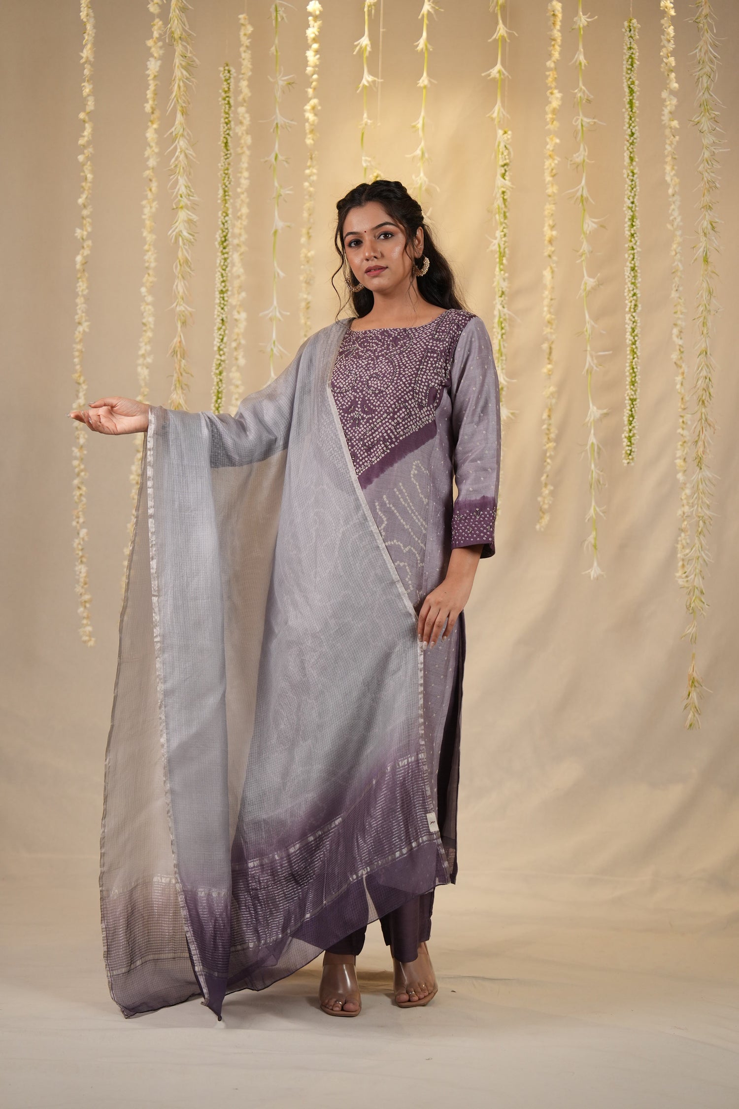 Ek Dor Bandhani Muga Silk Three-Piece Set