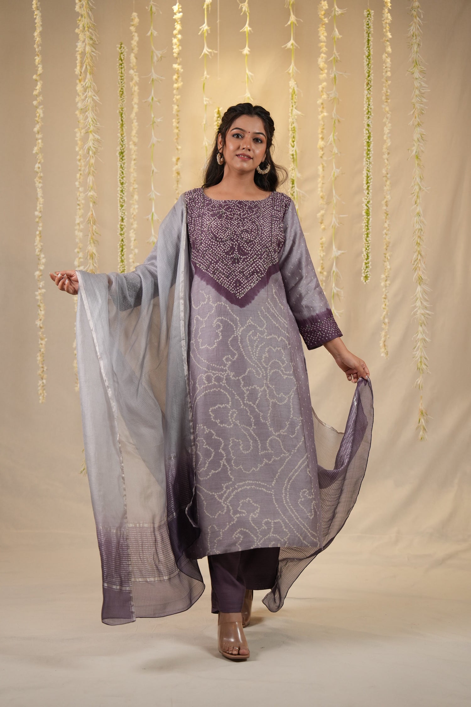 Ek Dor Bandhani Muga Silk Three-Piece Set