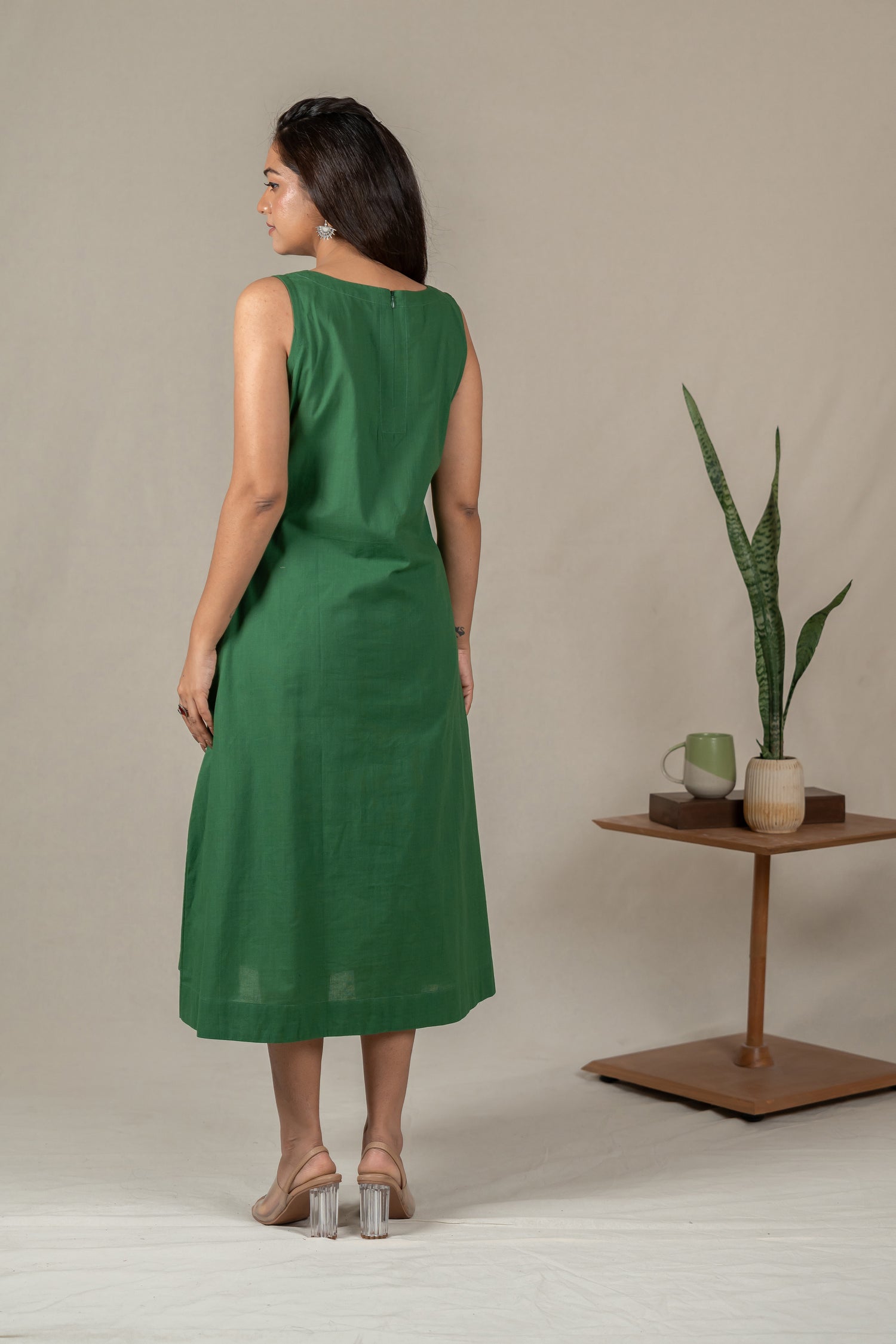 Hand Embroidered Handloom Cotton Dress with Floral Motifs in Green – Suchi