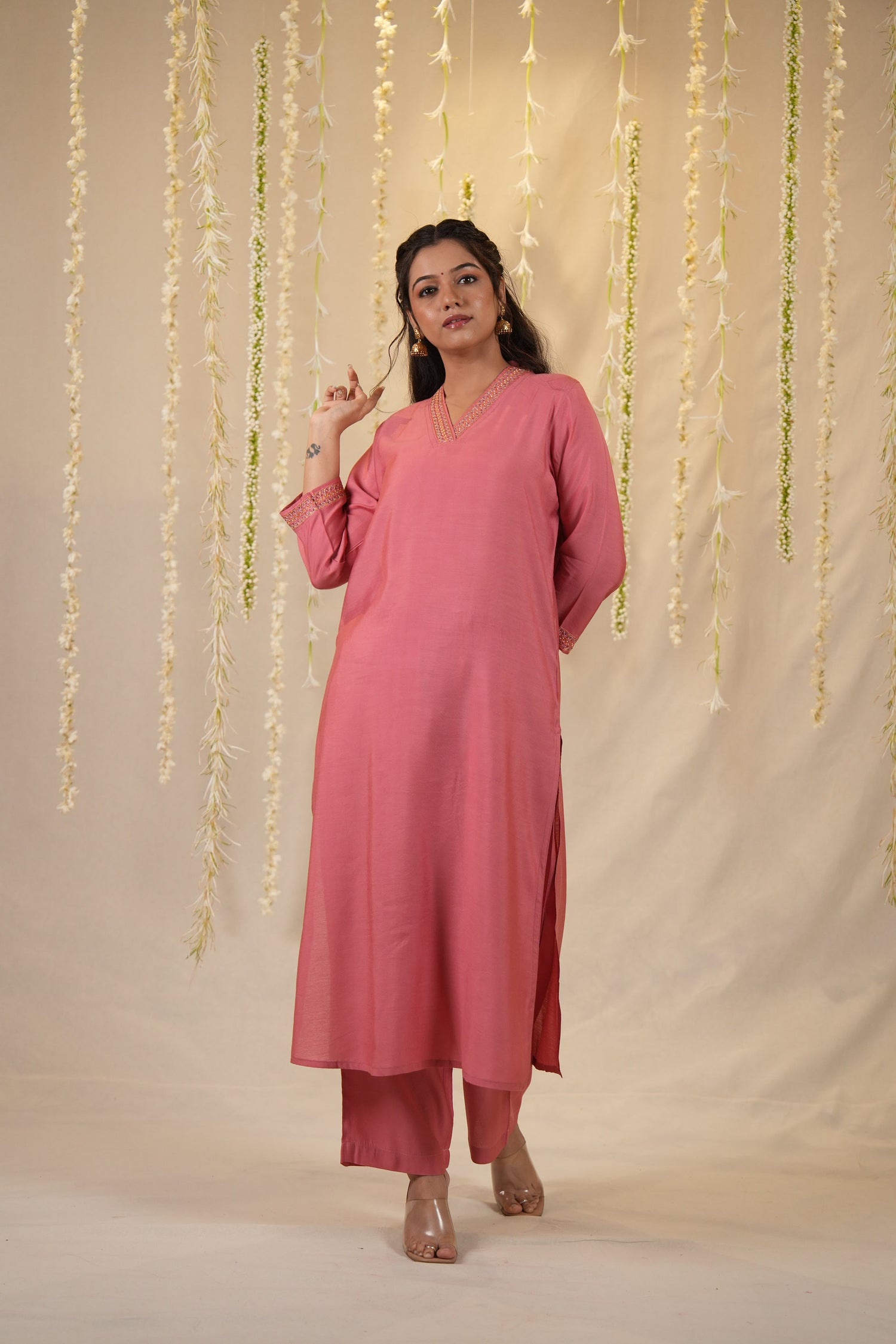 Ek Dor Hand Embroidered Viscose Silk Kurta Set - Set of Three