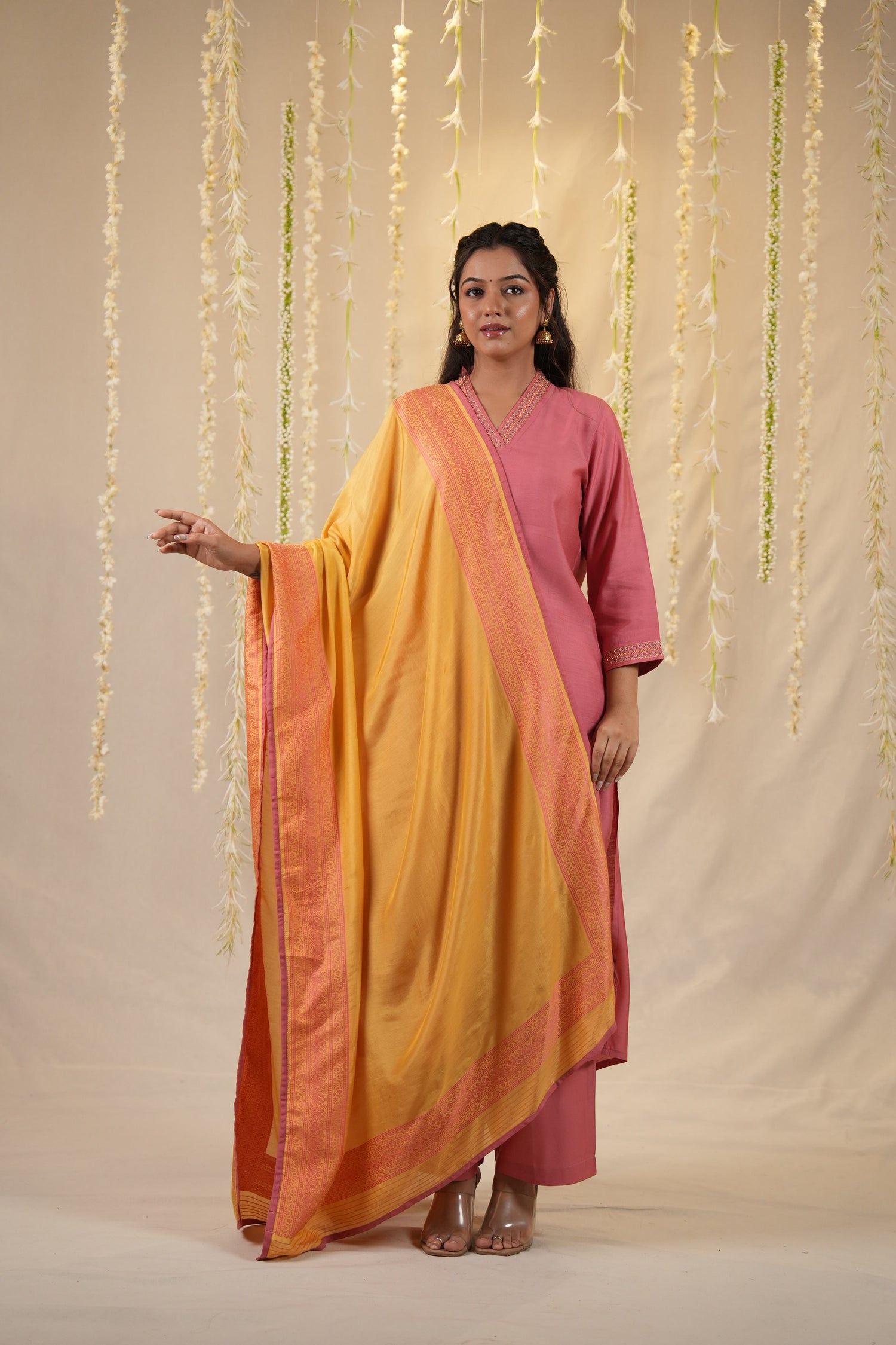 Ek Dor Hand Embroidered Viscose Silk Kurta Set - Set of Three
