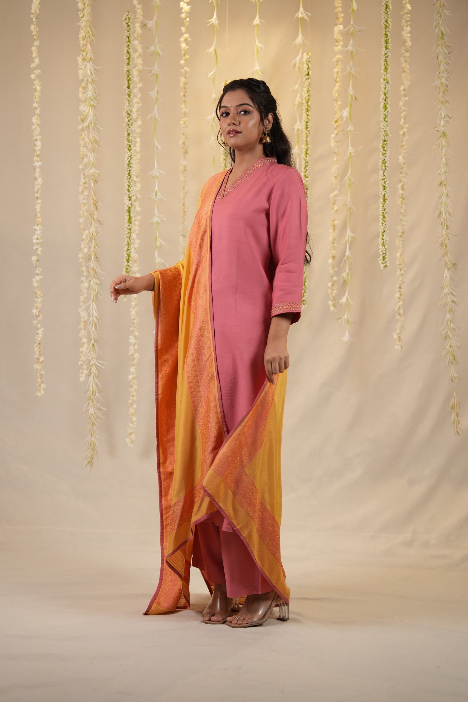 Ek Dor Hand Embroidered Viscose Silk Kurta Set - Set of Three