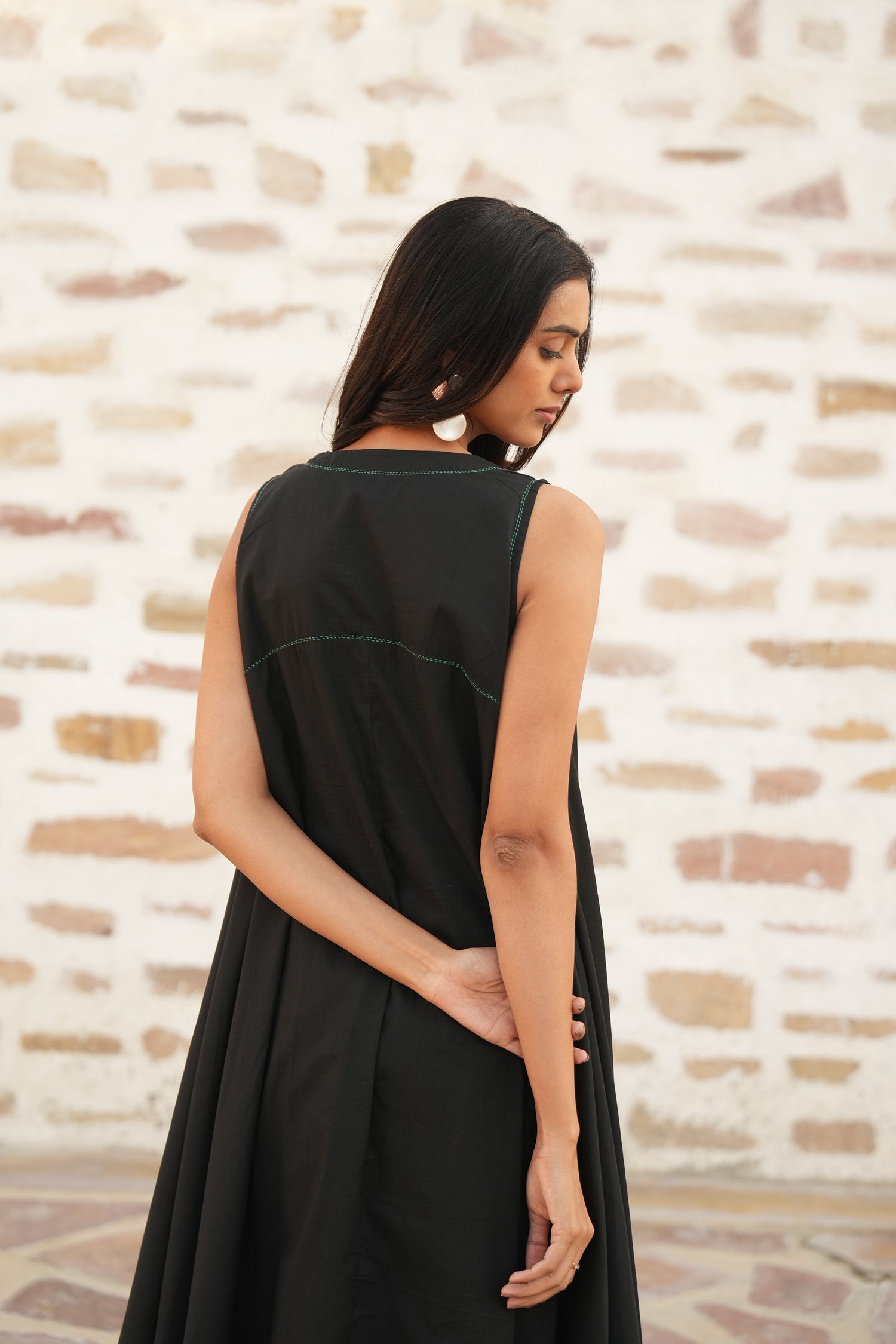 Saral Black Asymmetric Cotton Dress | Ray-ethnic