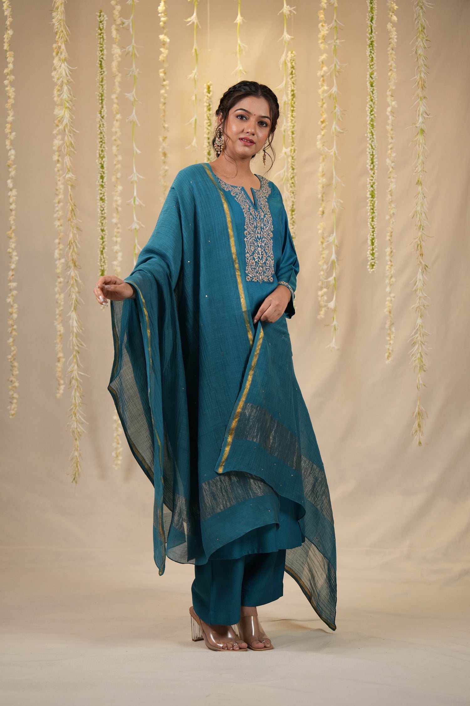 Ek Dor Machine Embroidered Cotton Silk Kurta Set with Dupatta - Set of Three
