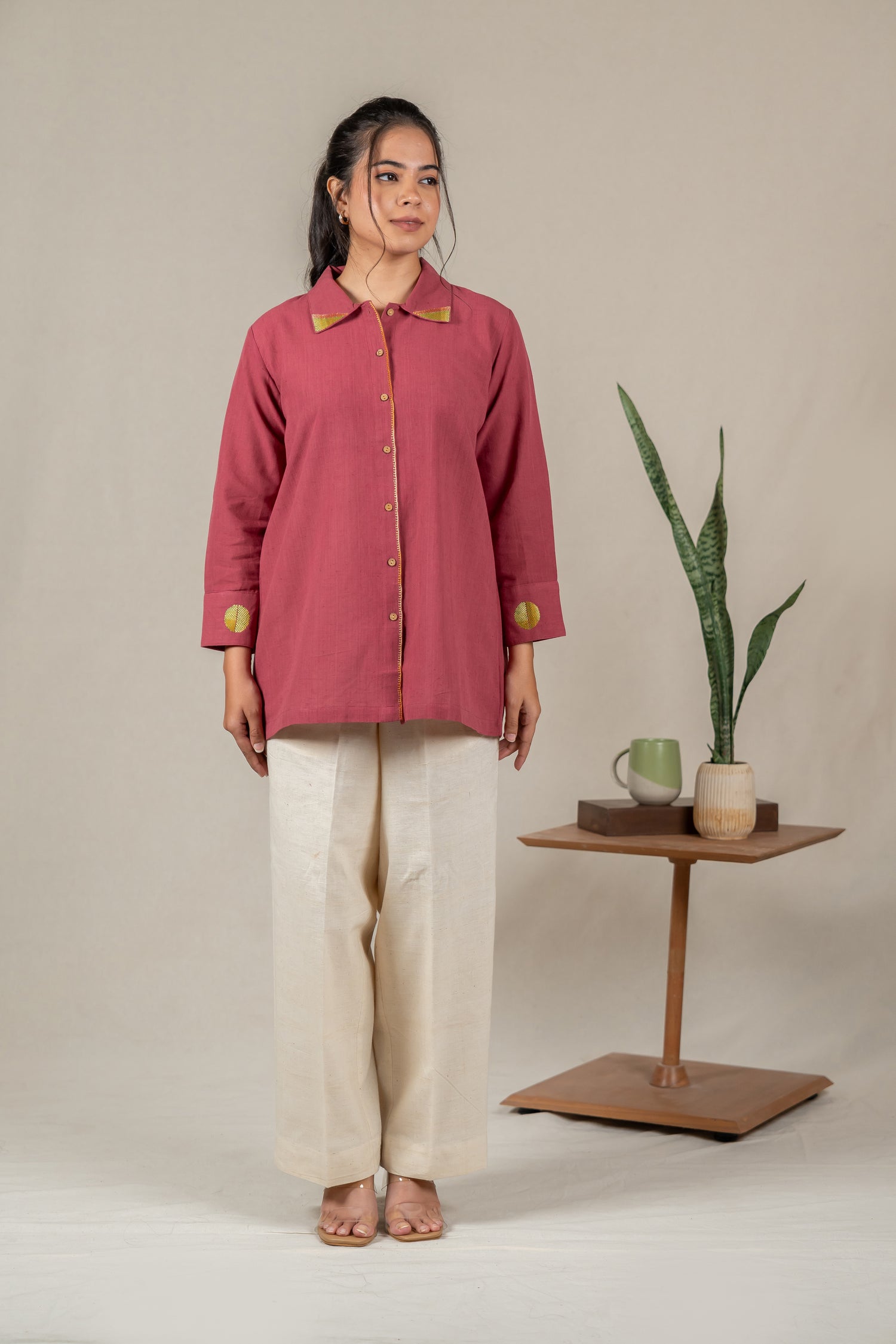 Hand Embroidered Handloom Cotton Top in Muted Pink – Suchi