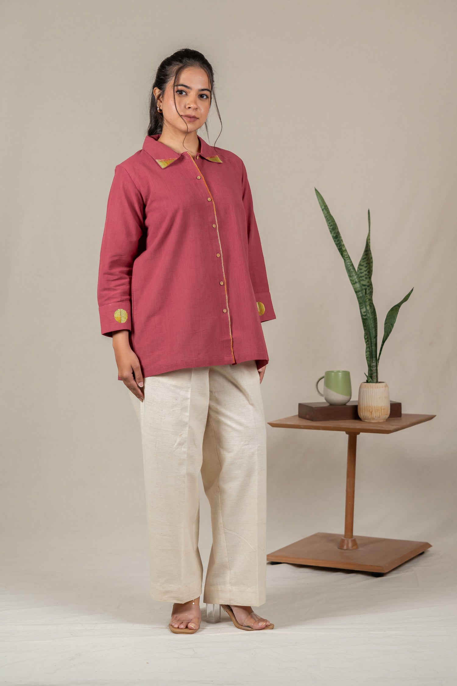 Hand Embroidered Handloom Cotton Top in Muted Pink – Suchi