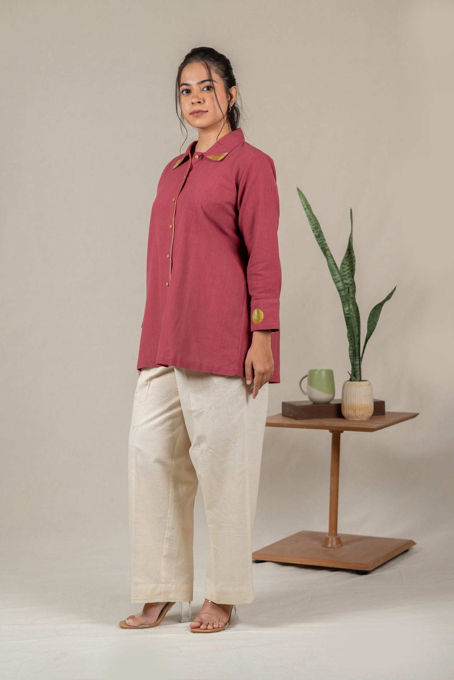 Hand Embroidered Handloom Cotton Top in Muted Pink – Suchi