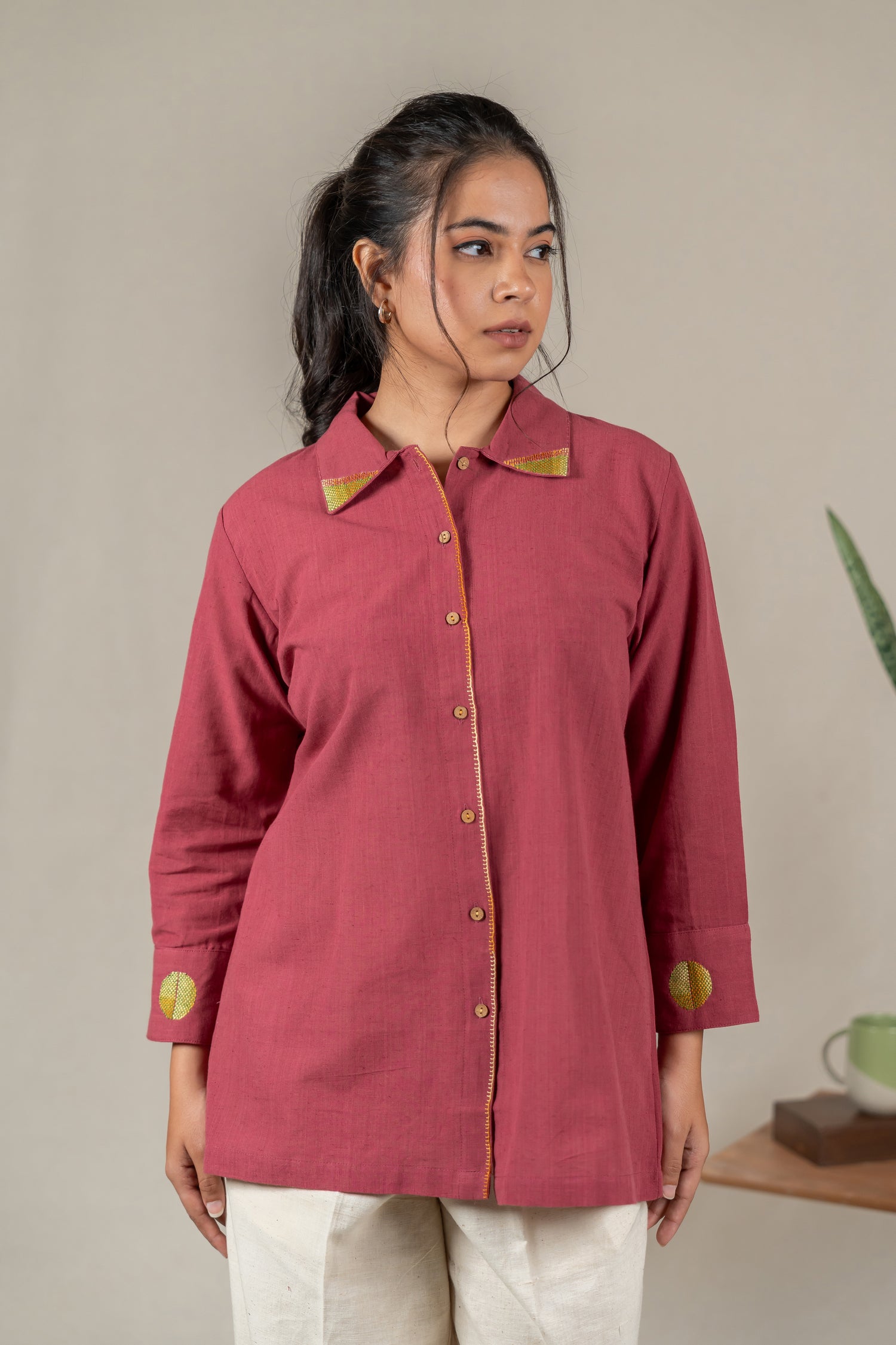 Hand Embroidered Handloom Cotton Top in Muted Pink – Suchi