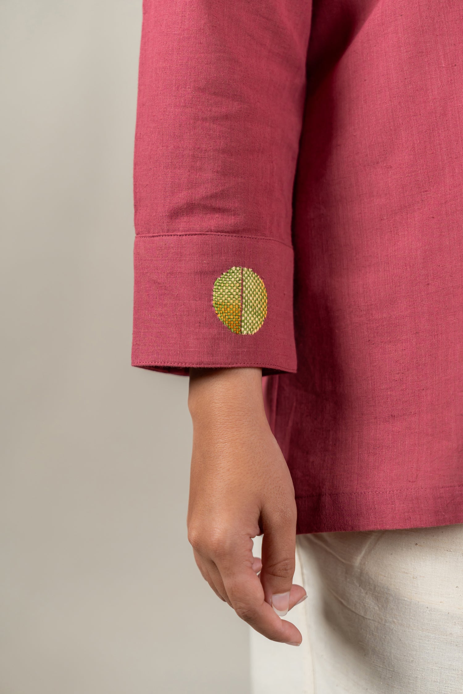 Hand Embroidered Handloom Cotton Top in Muted Pink – Suchi