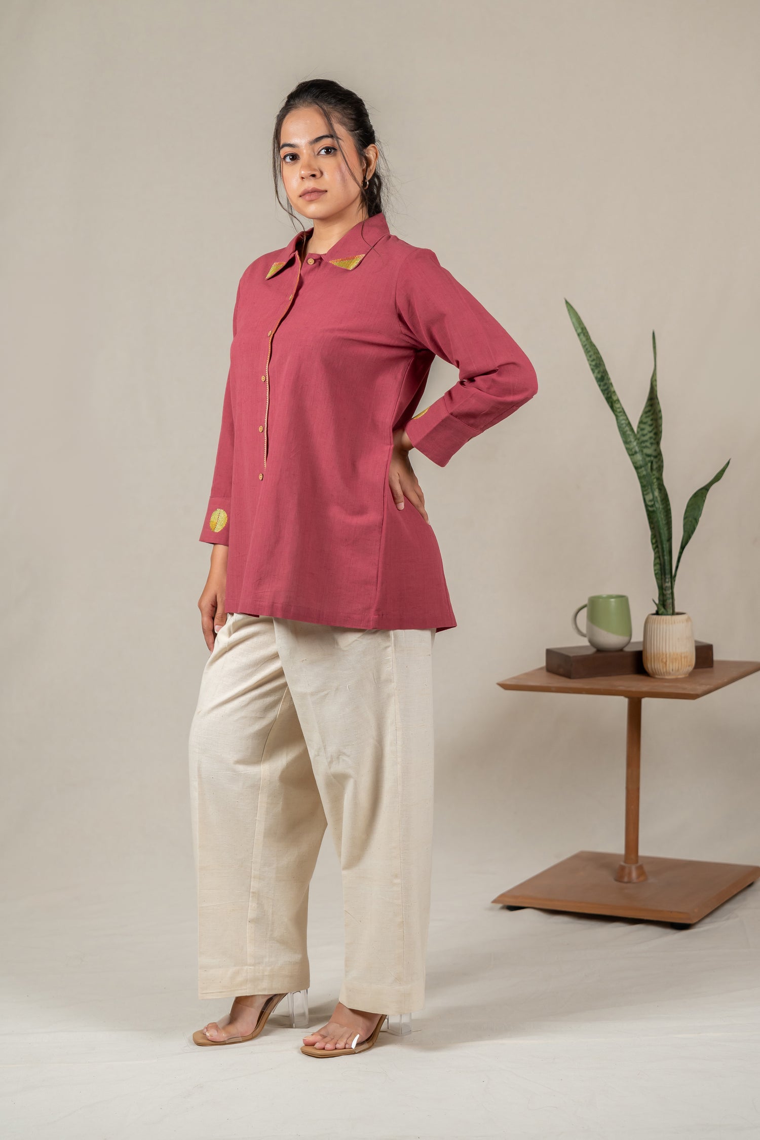 Hand Embroidered Handloom Cotton Top in Muted Pink – Suchi