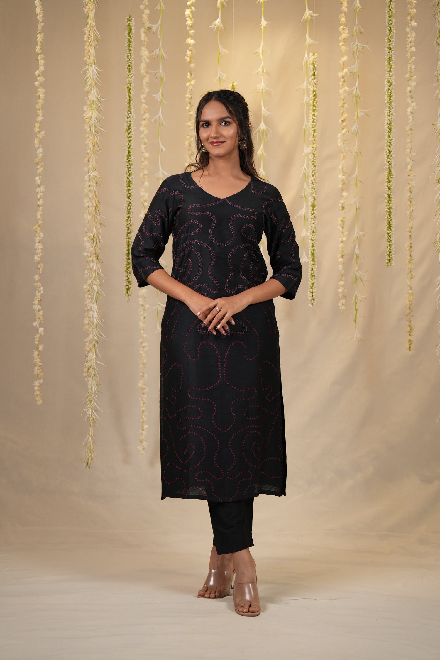 Ek Dor Black Muga Silk Kurta with Bandhani