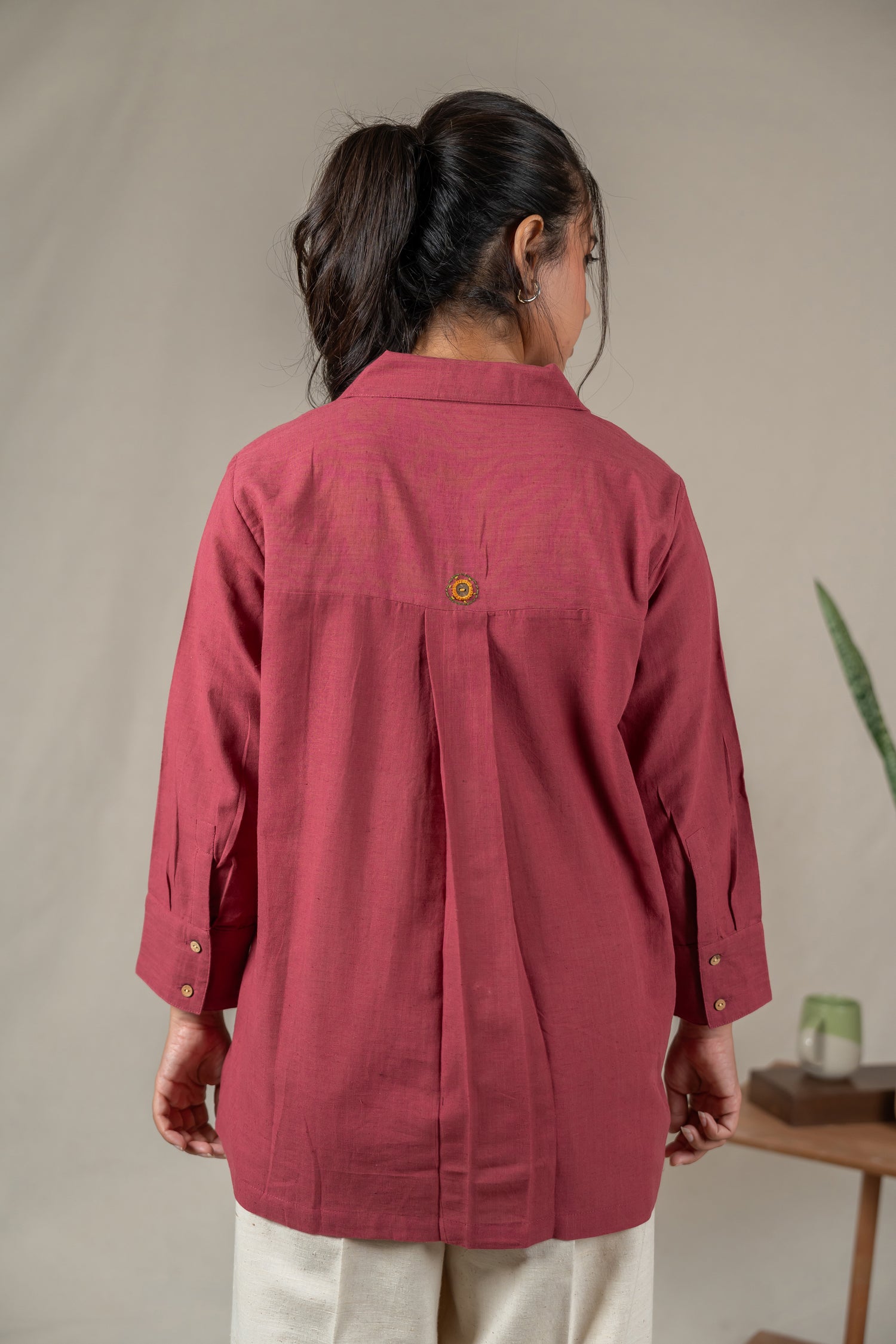 Hand Embroidered Handloom Cotton Top in Muted Pink – Suchi