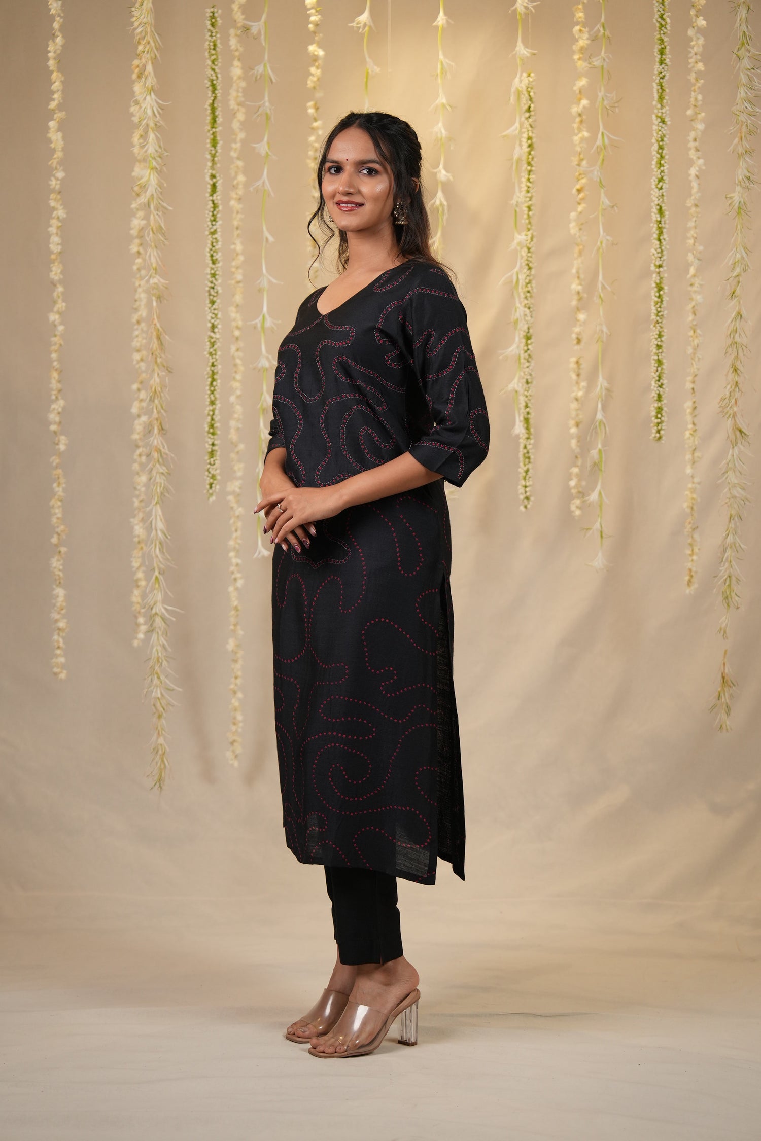 Ek Dor Black Muga Silk Kurta with Bandhani
