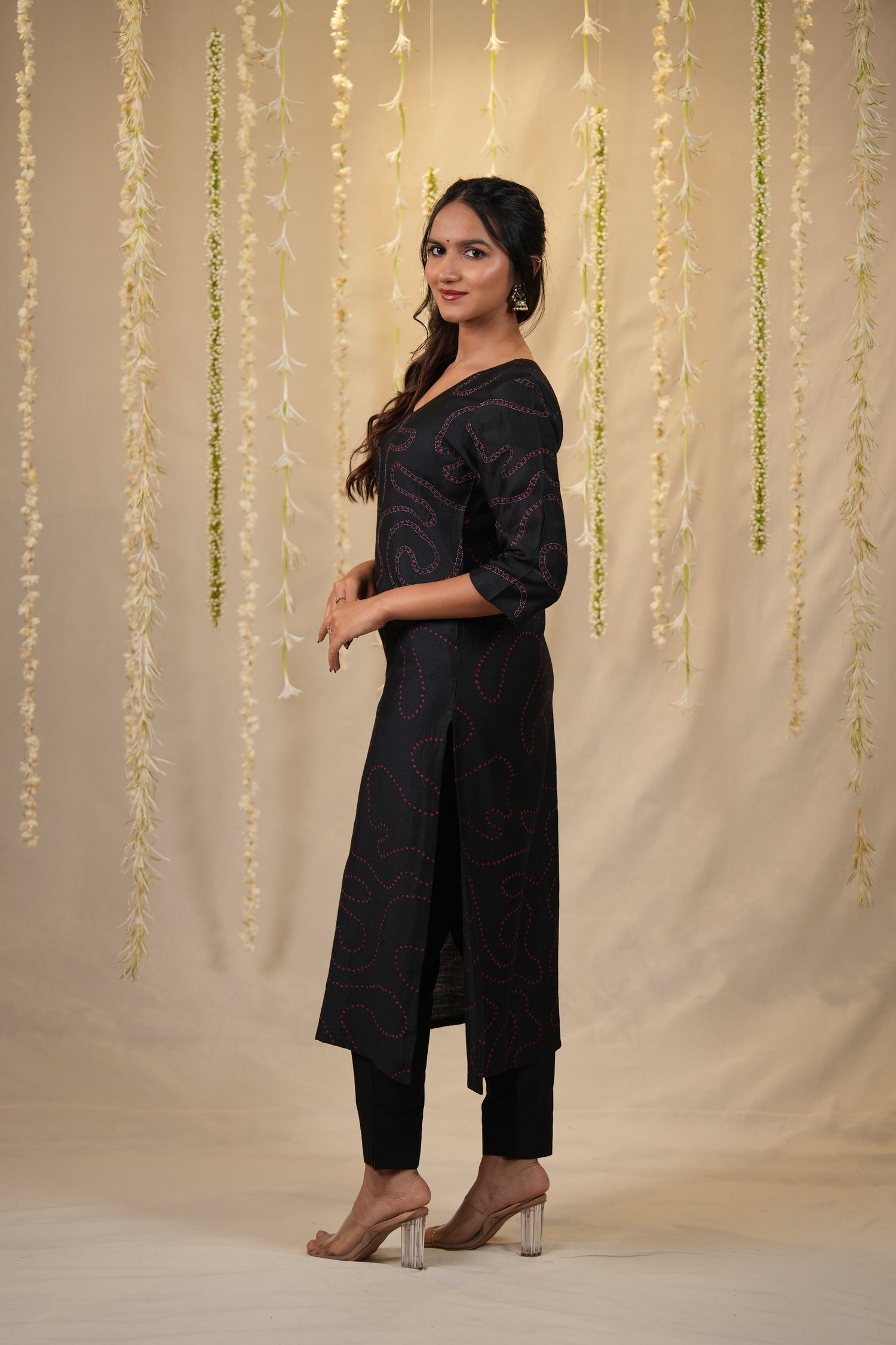 Ek Dor Black Muga Silk Kurta with Bandhani